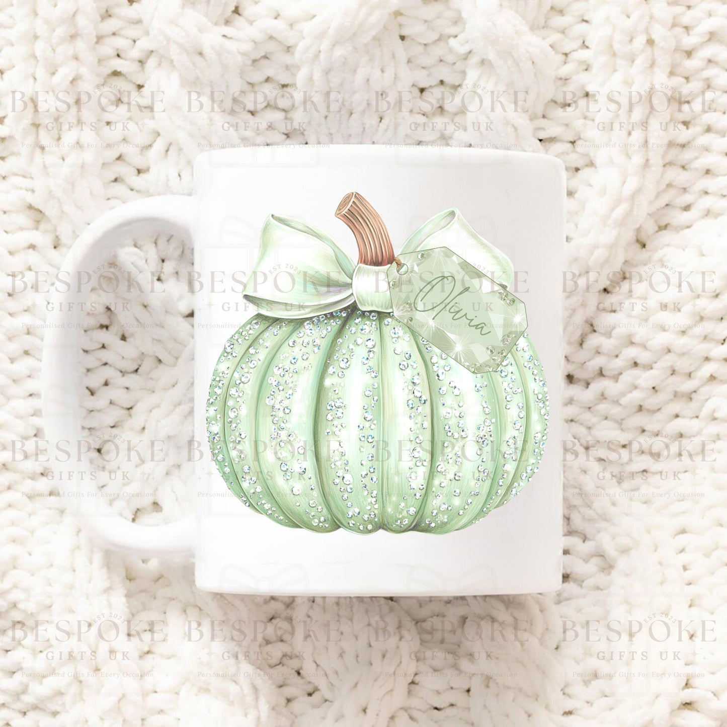 Personalised Sparkly Pumpkin 11oz Ceramic Mug - Green