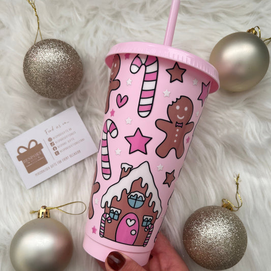 Pink Gingerbread House 24oz Cold Cup