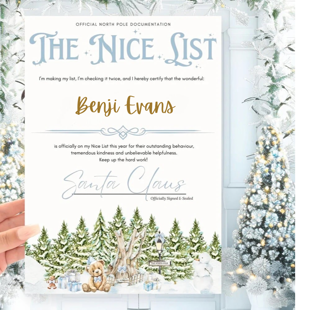 Personalised Nice List Christmas Certificate - Blue