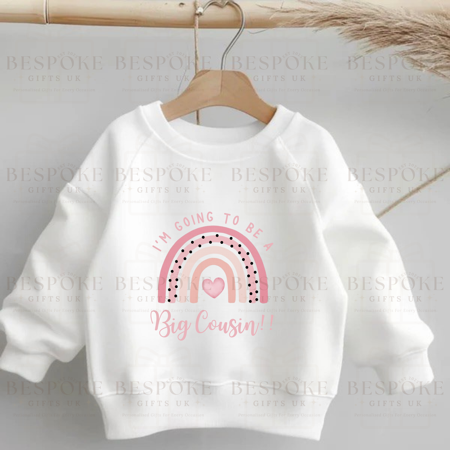 I’m Going To Be A Big Cousin - White Jumper - Pink Design