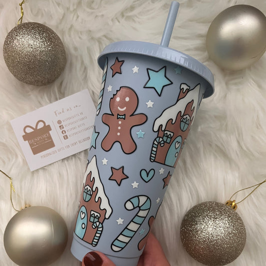 Blue Gingerbread House 24oz Cold Cup