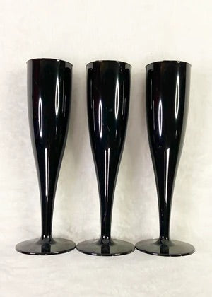 Personalised Black Plastic Champagne Glasses