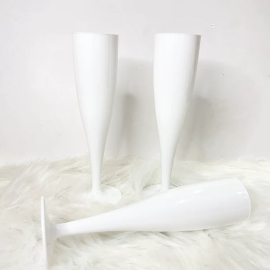 Personalised White Plastic Champagne Glasses