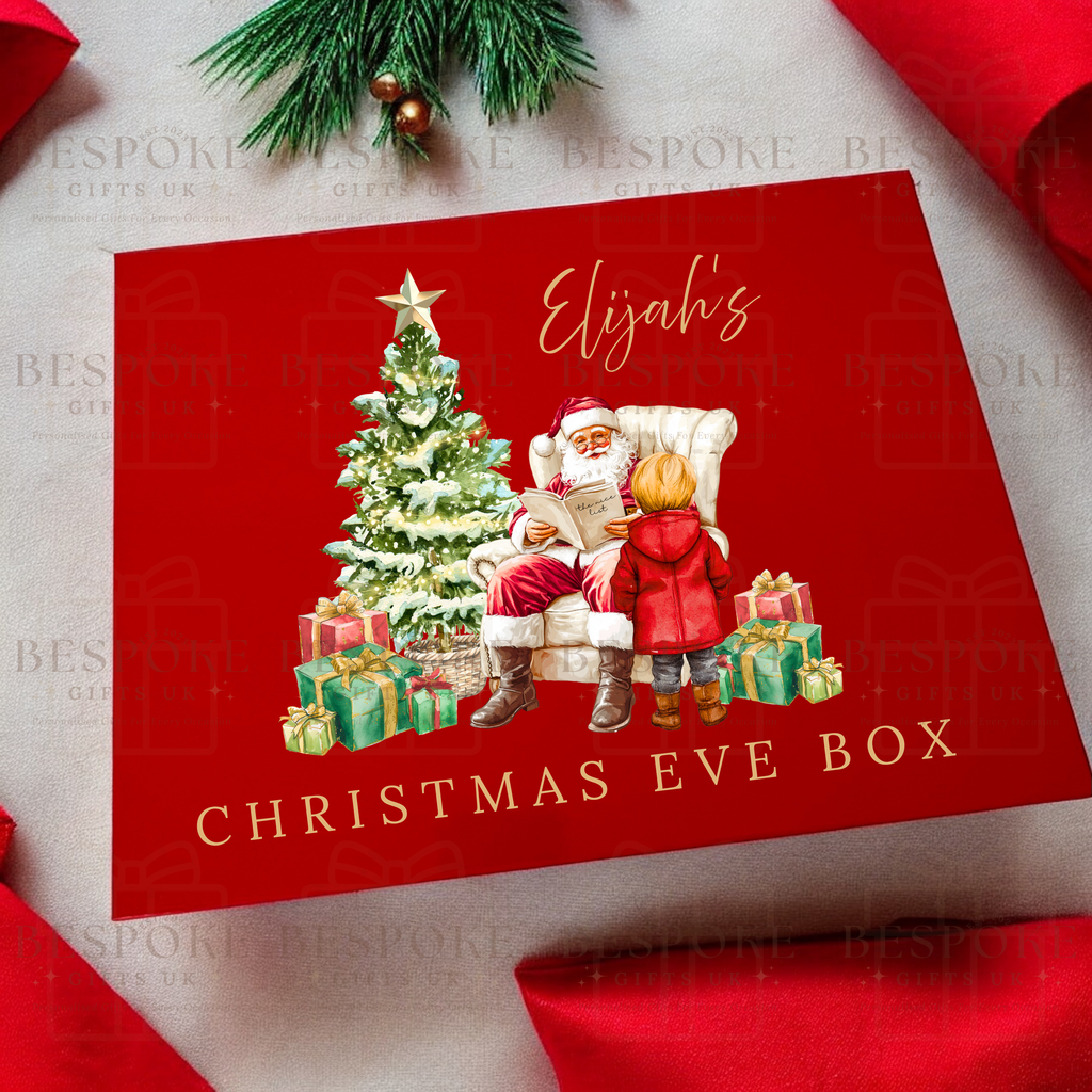 Personalised Red Magnetic Christmas Eve Gift Box - Boy Design