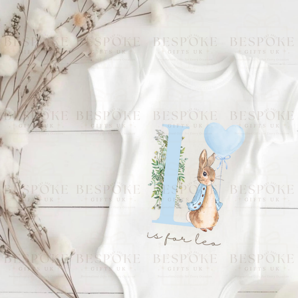 Personalised Initial Flopsy Short Sleeve Baby Bodysuit - Blue