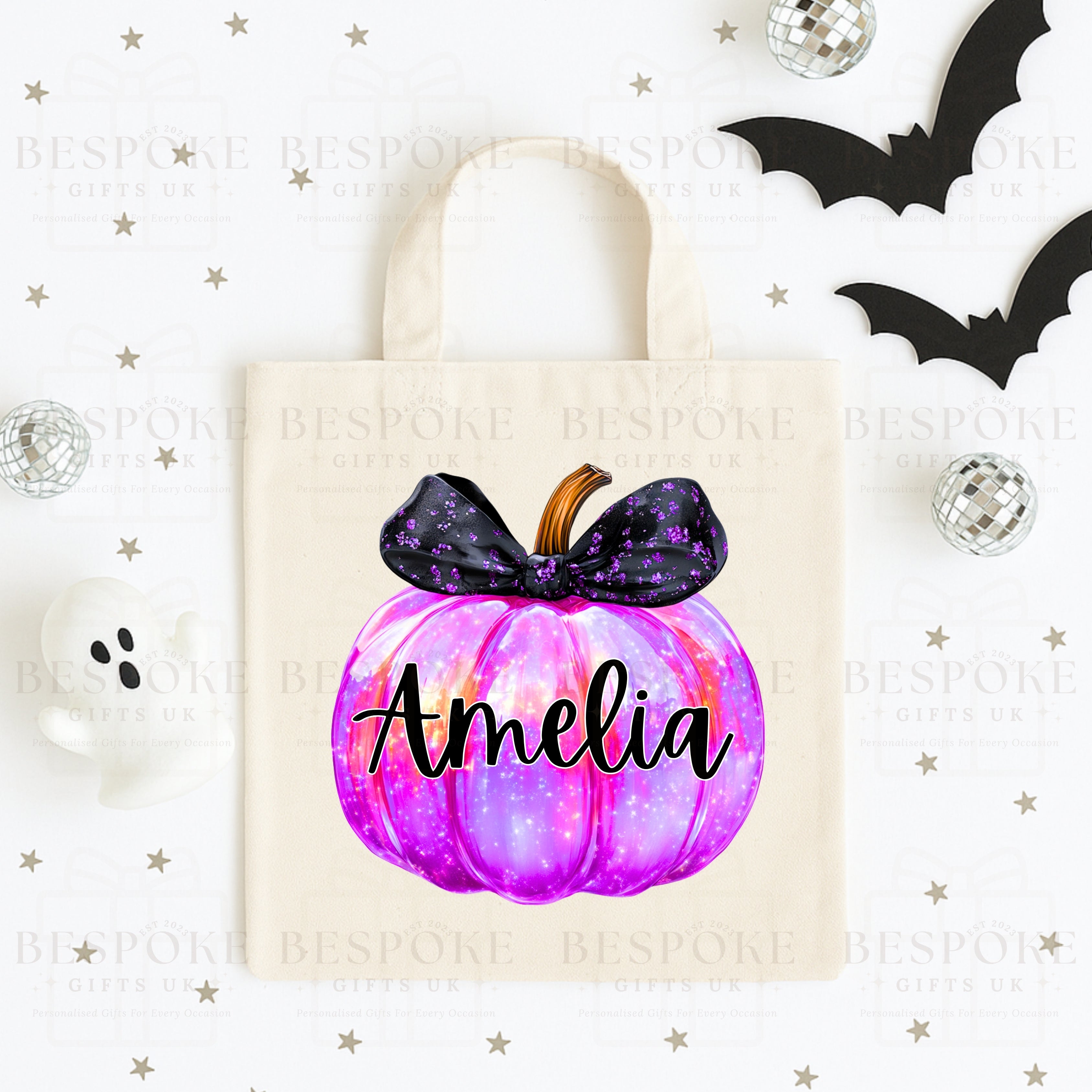 Personalised Iridescent Purple Pumpkin - Canvas Bag