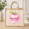 Personalised Pink Apple Teacher Tote Bag – Custom Thank You Gift for Teachers