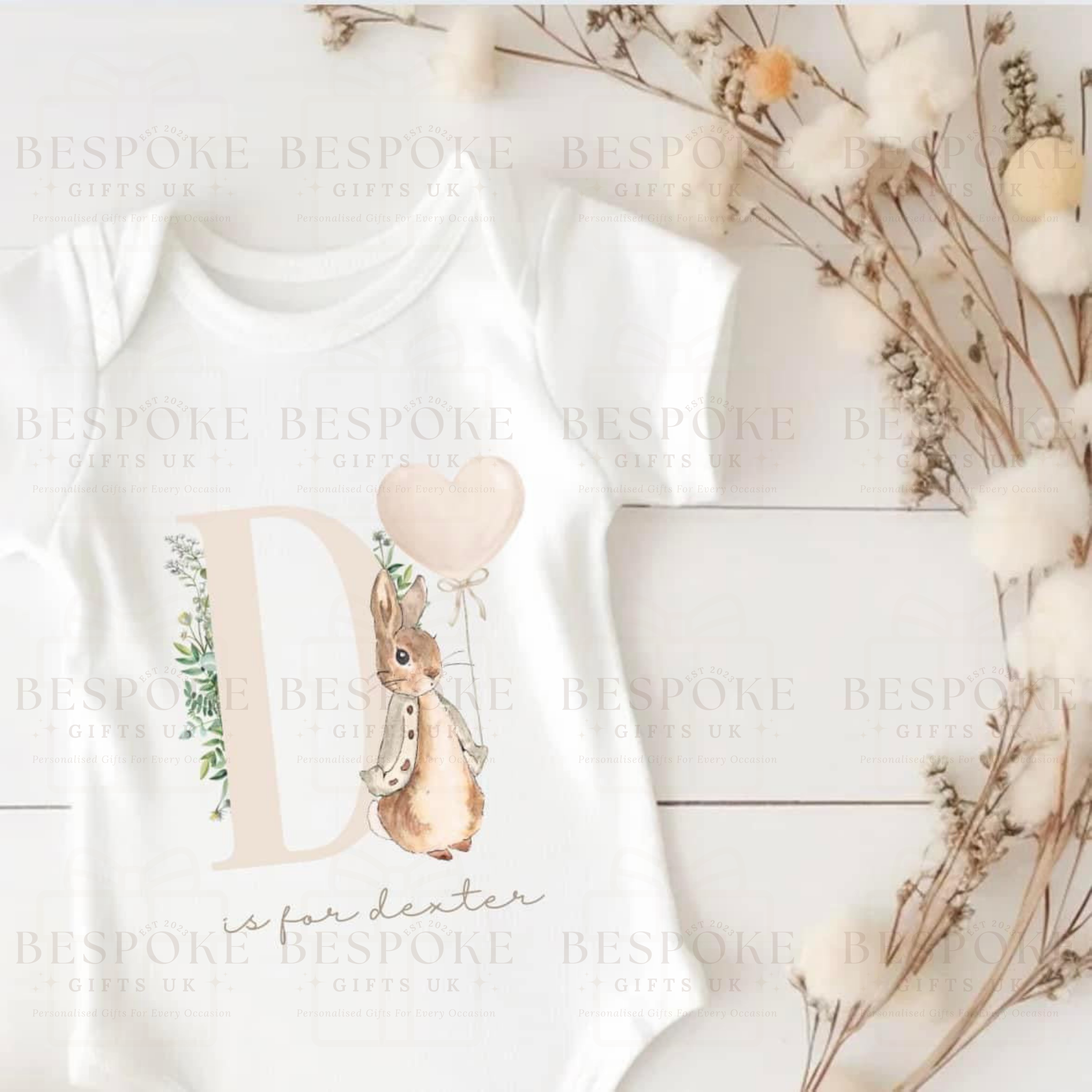 Personalised Initial Flopsy Short Sleeve Baby Bodysuit - Neutral