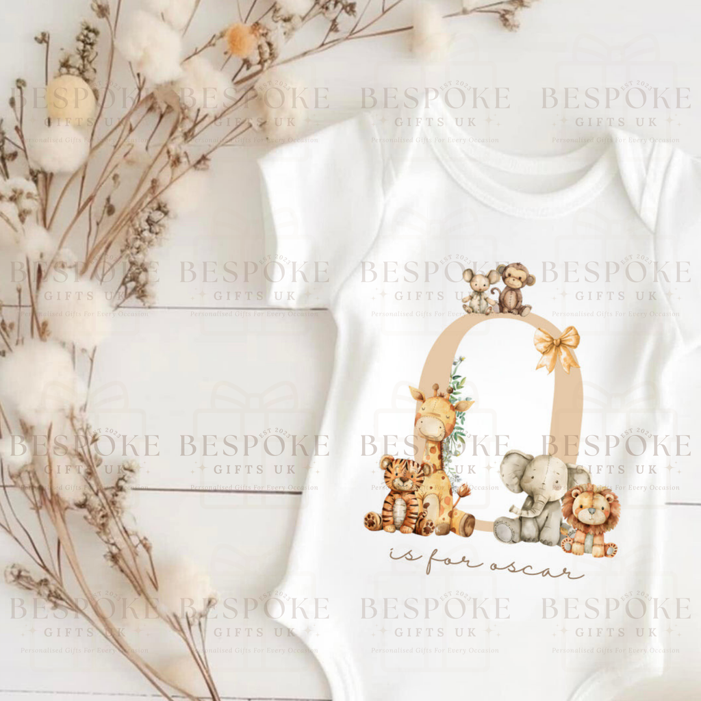 Personalised Initial Stuffed Toy Collection Short Sleeve Baby Bodysuit