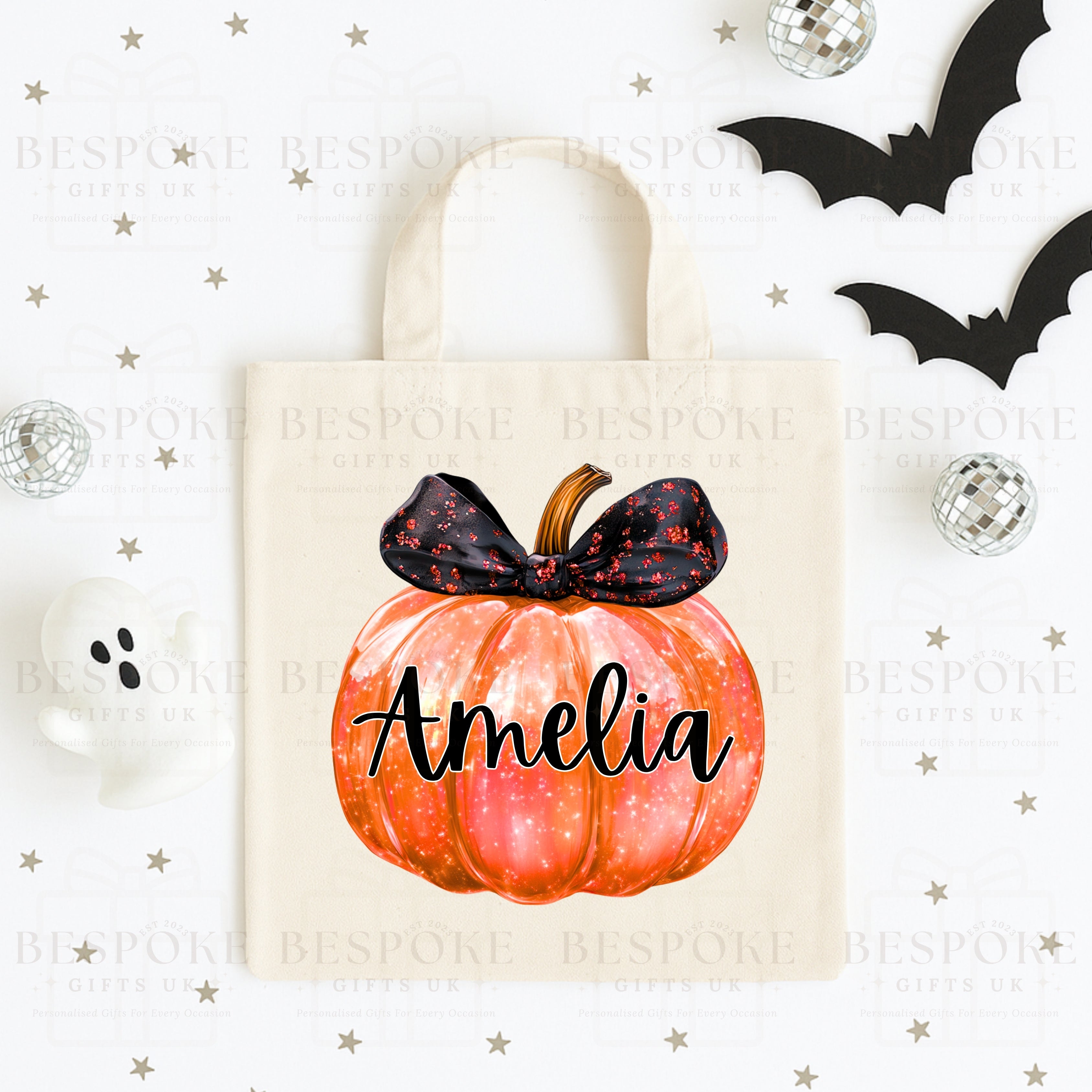 Personalised Iridescent Orange Pumpkin - Canvas Bag