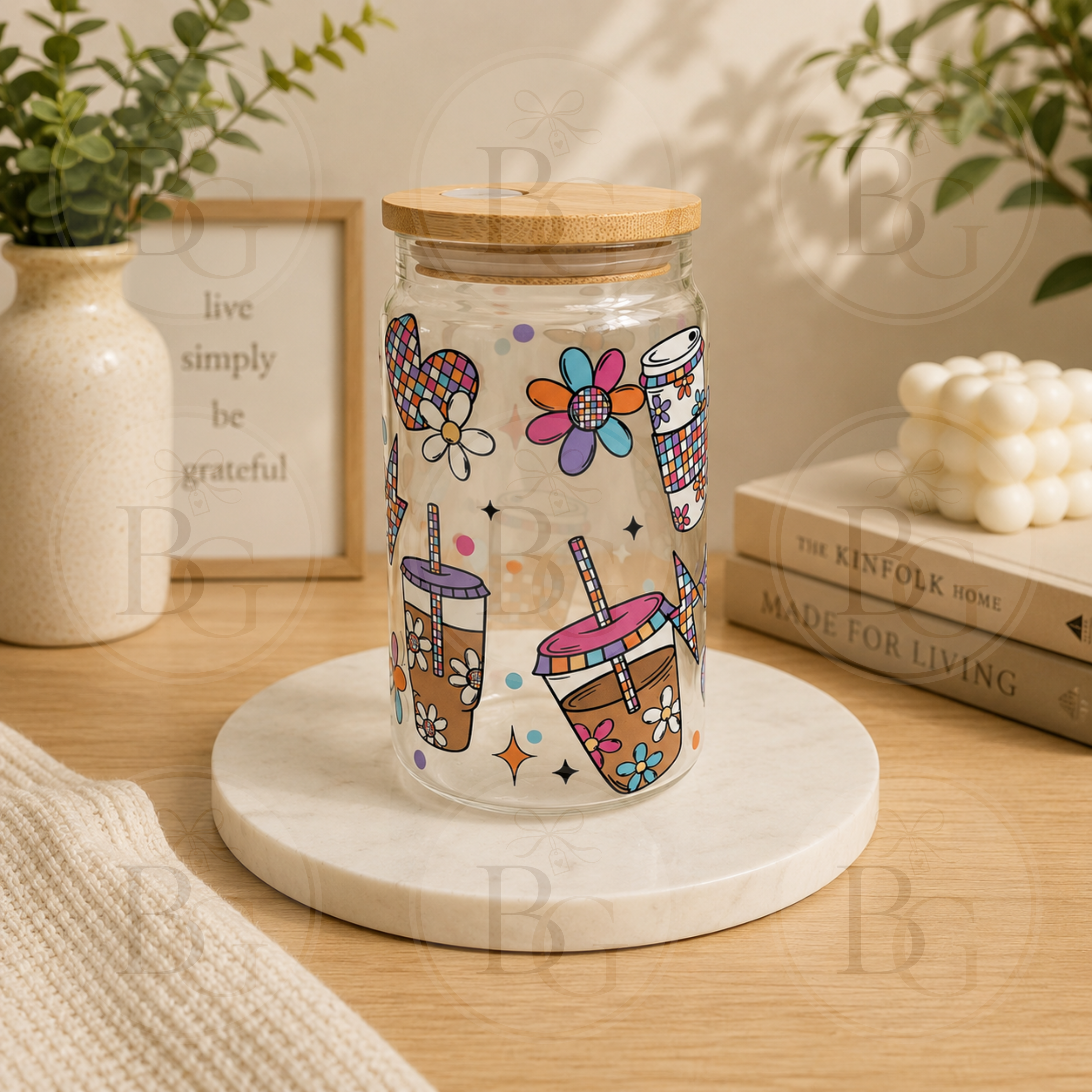 Retro Coffee - 16oz Glass Tumbler