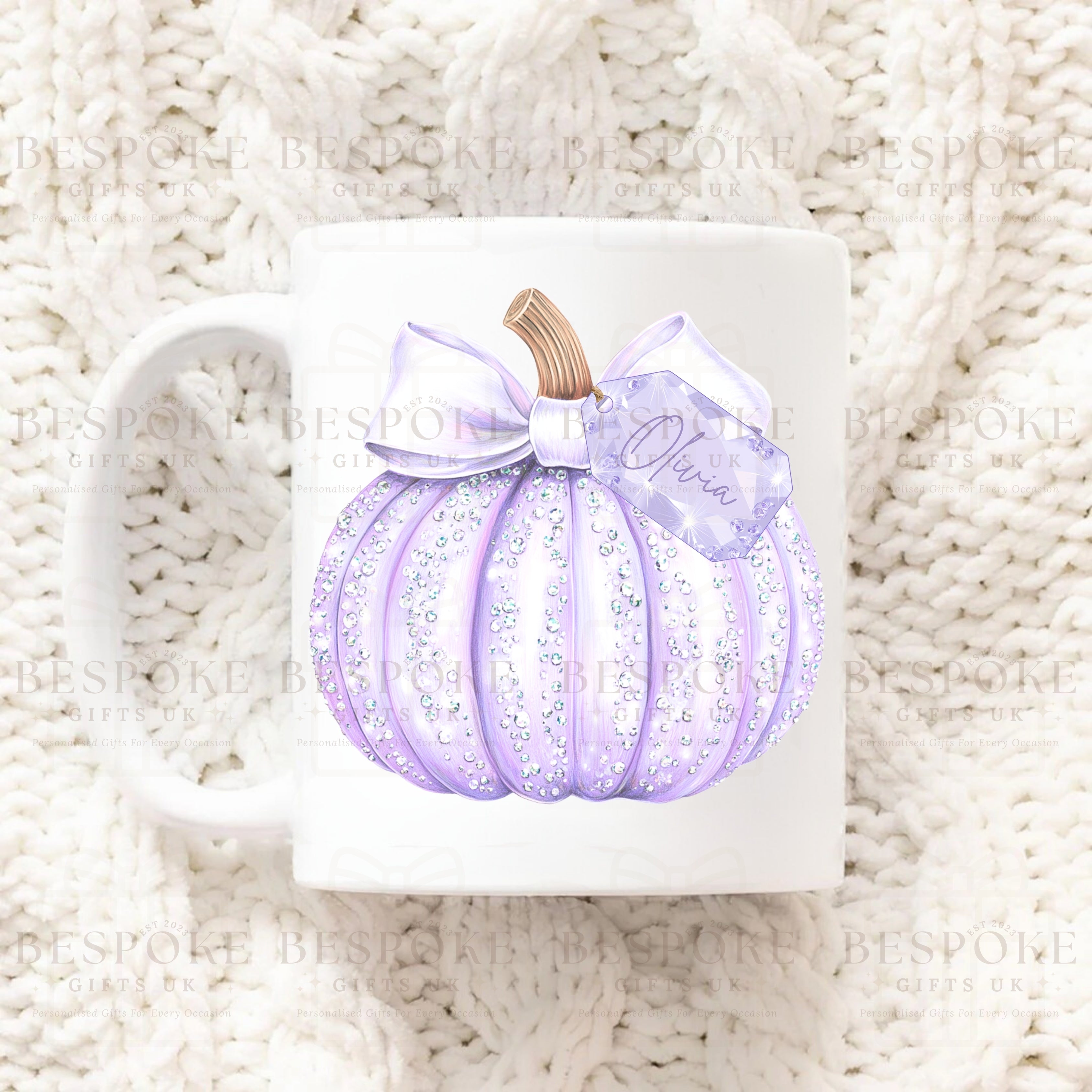 Personalised Sparkly Pumpkin 11oz Ceramic Mug - Purple