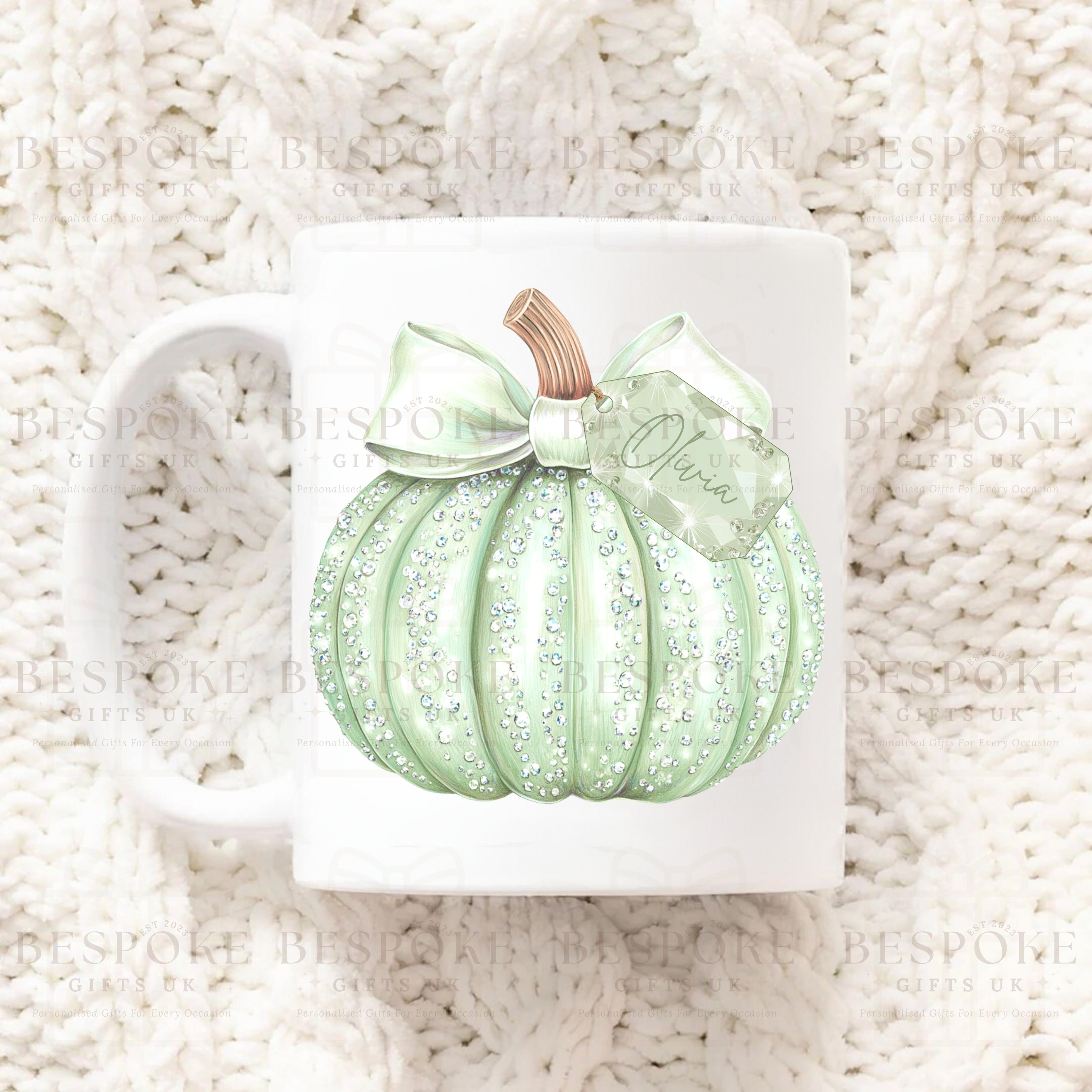 Personalised Sparkly Pumpkin 11oz Ceramic Mug - Green