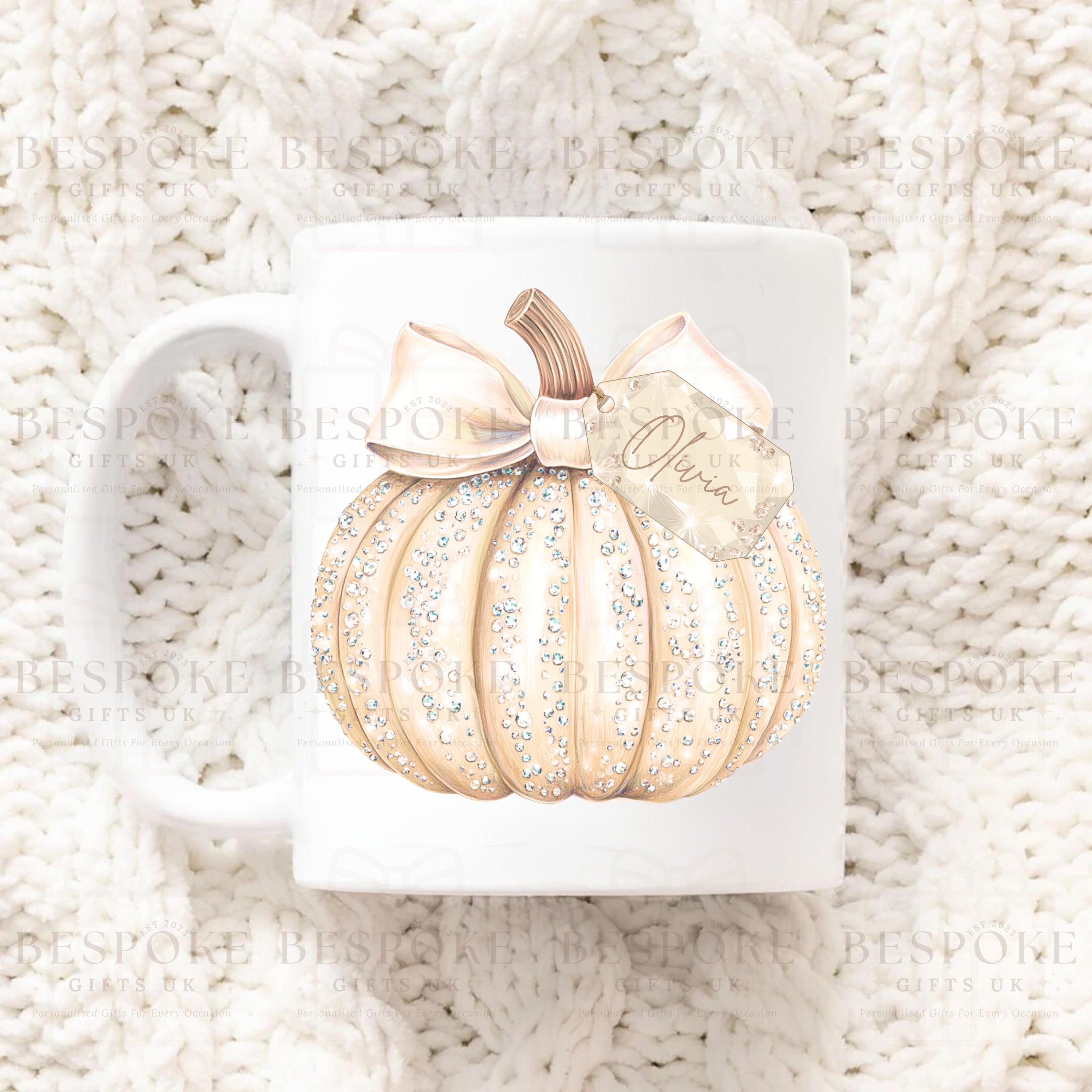 Personalised Sparkly Pumpkin 11oz Ceramic Mug - Champagne