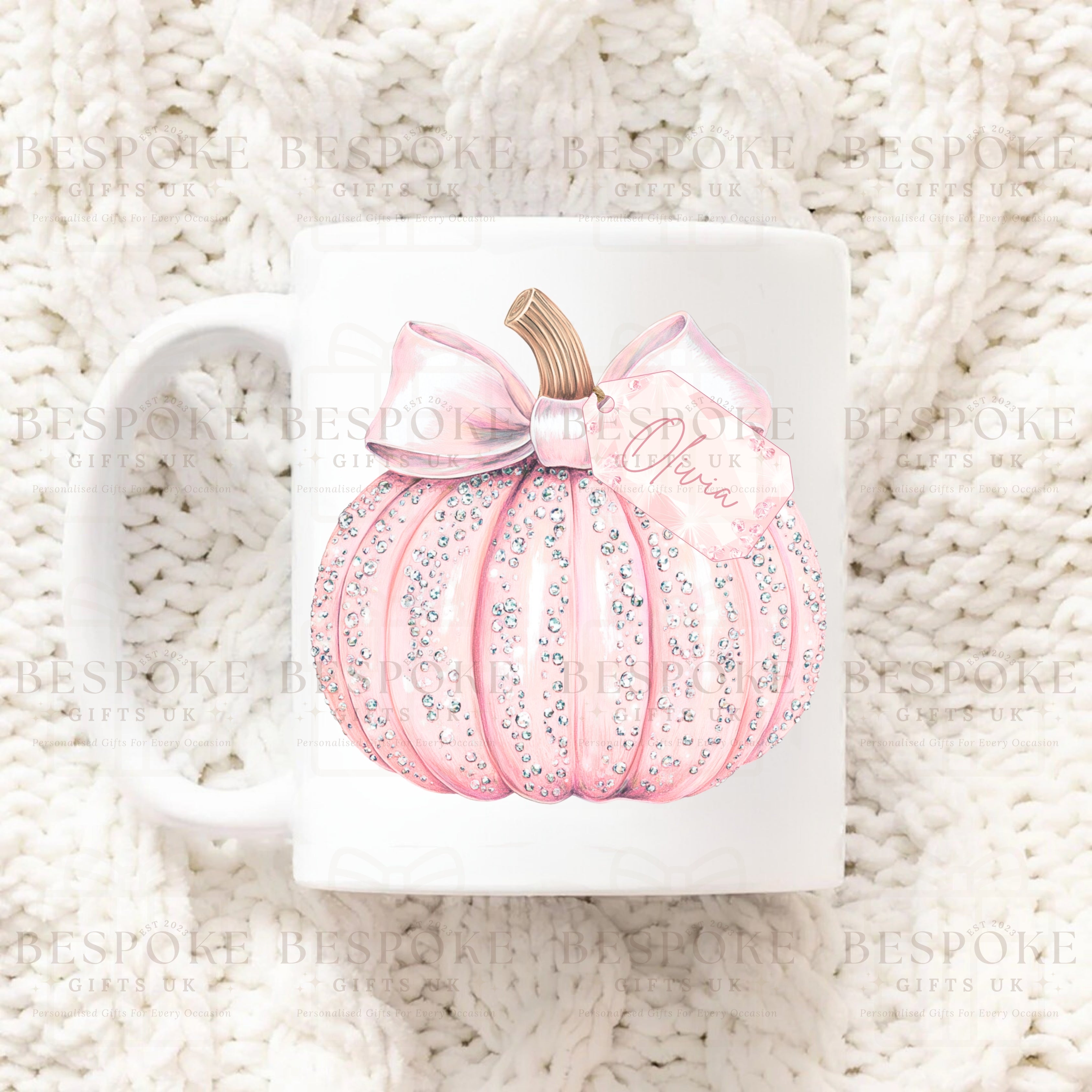 Personalised Sparkly Pumpkin 11oz Ceramic Mug - Pink