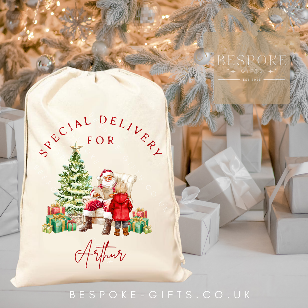 Red Glitter Personalised Special Delivery Christmas Sack - Boys
