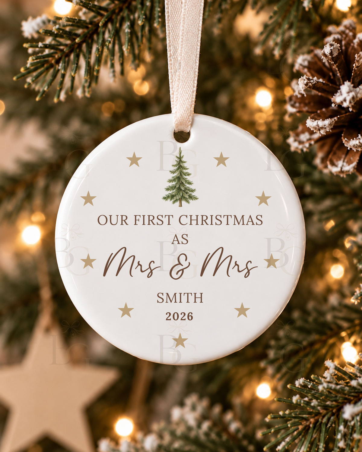Personalised First Christmas Wedding Ceramic Decoration