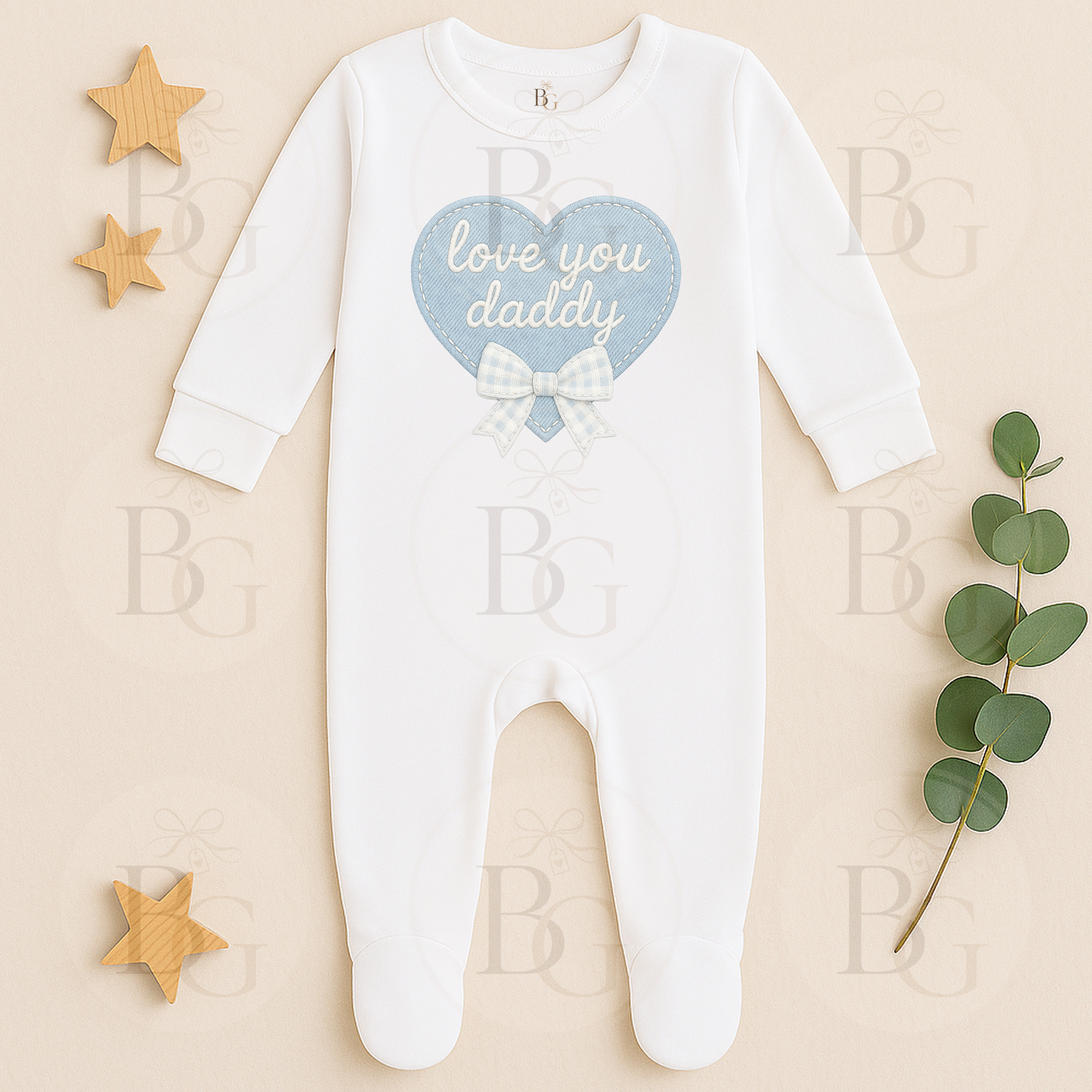 Love You Daddy - Long Sleeve Sleepsuit - Blue Heart