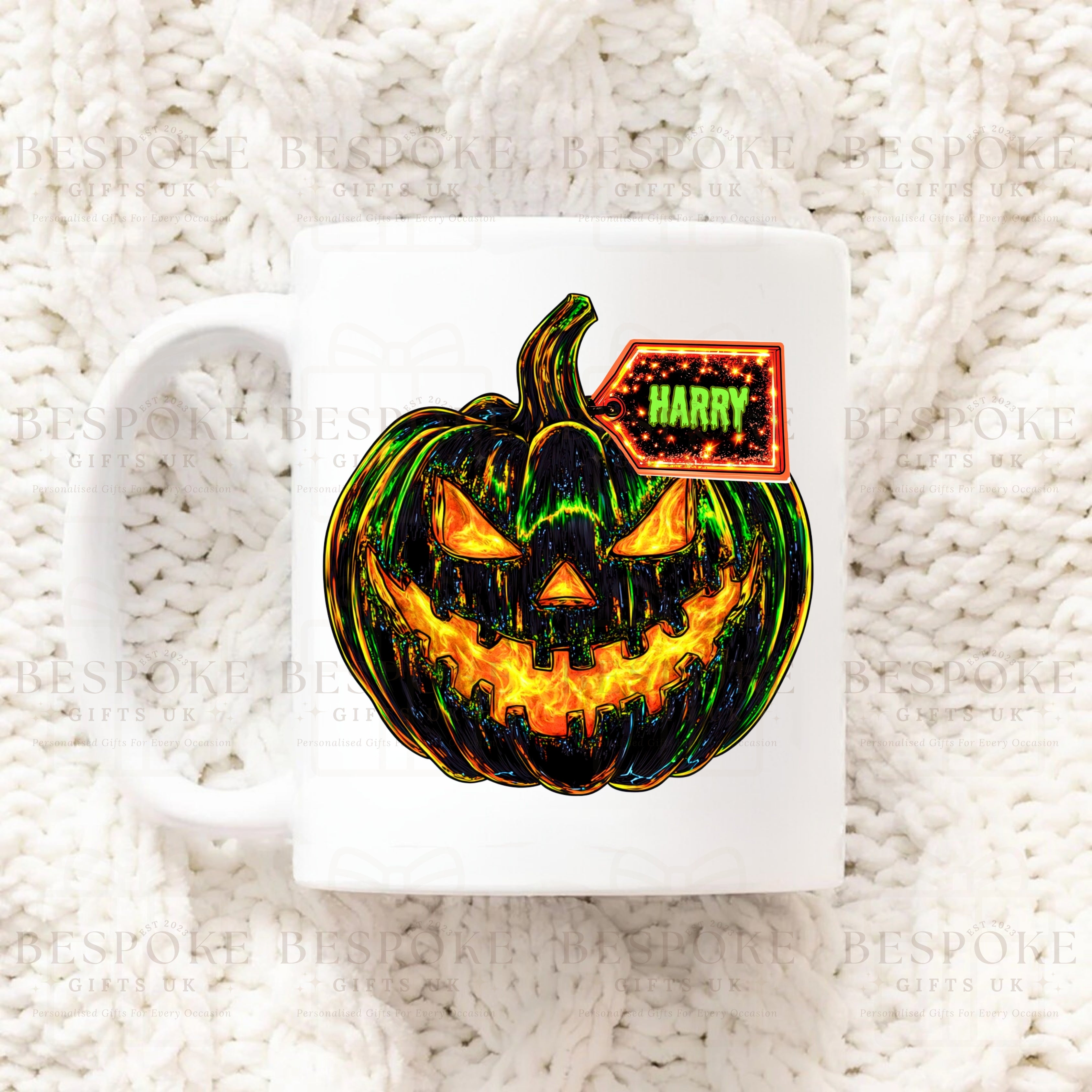 Personalised Sparkly Pumpkin 11oz Ceramic Mug - Neon