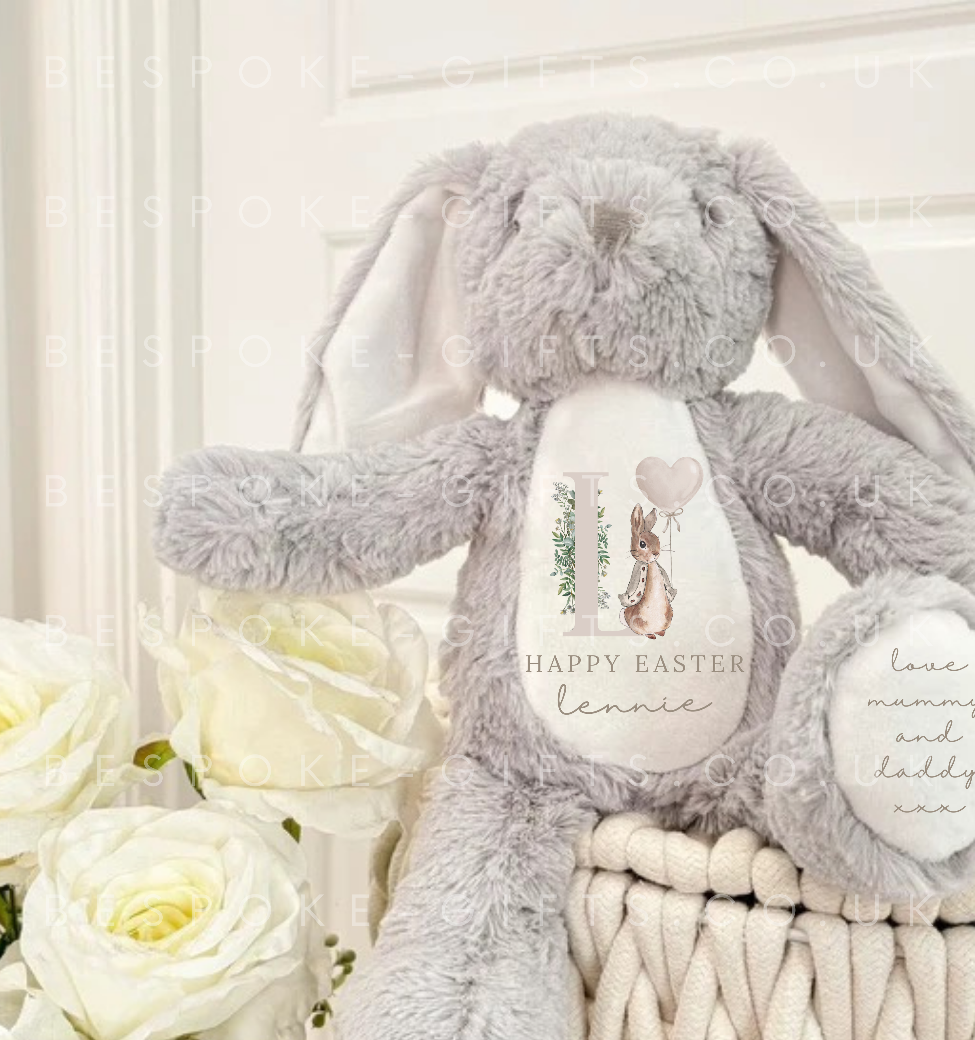 Happy Easter - Personalised Bunny - Grey