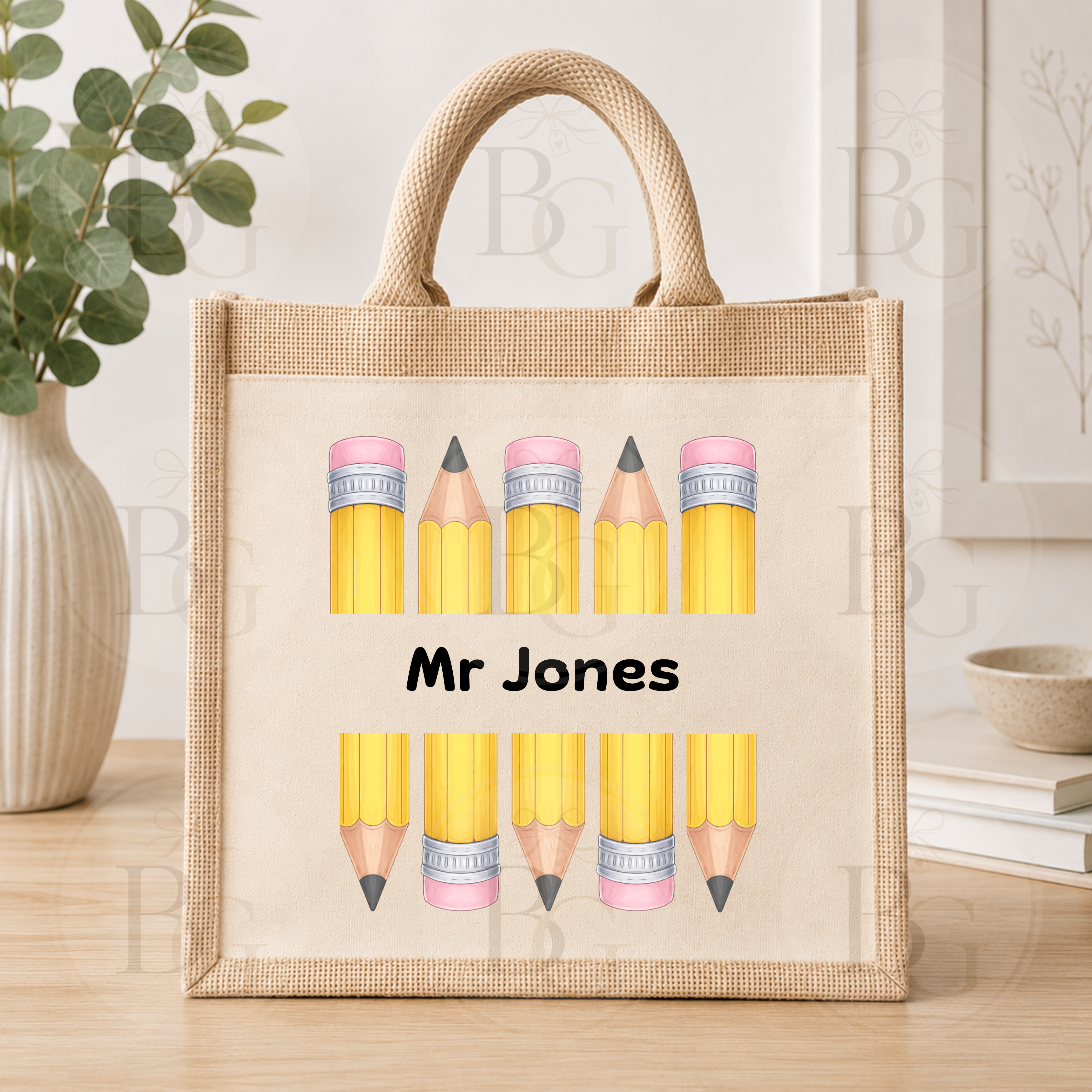 Personalised Pencil Teacher Tote Bag – Custom Teacher Thank You Gift