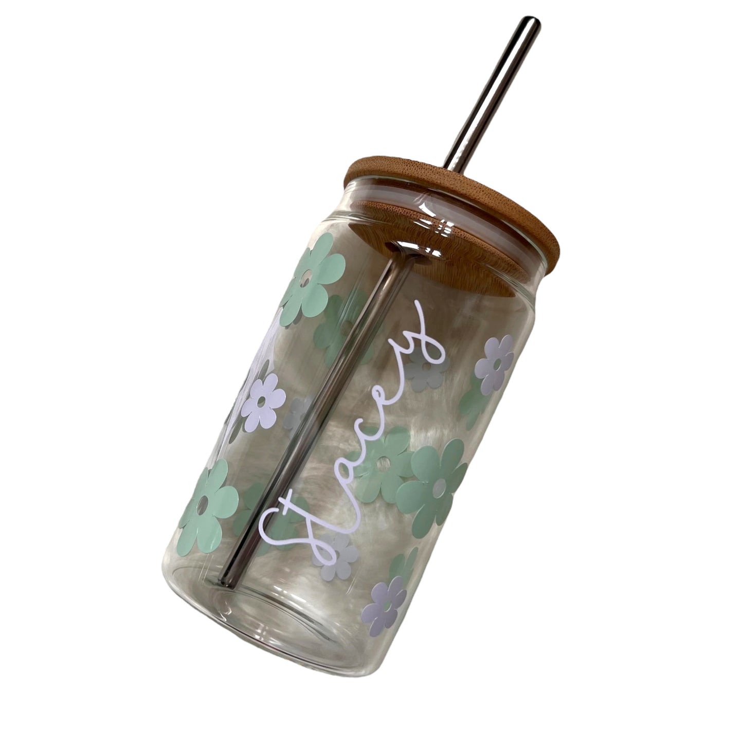 Flowers Print 16oz Glass Tumbler