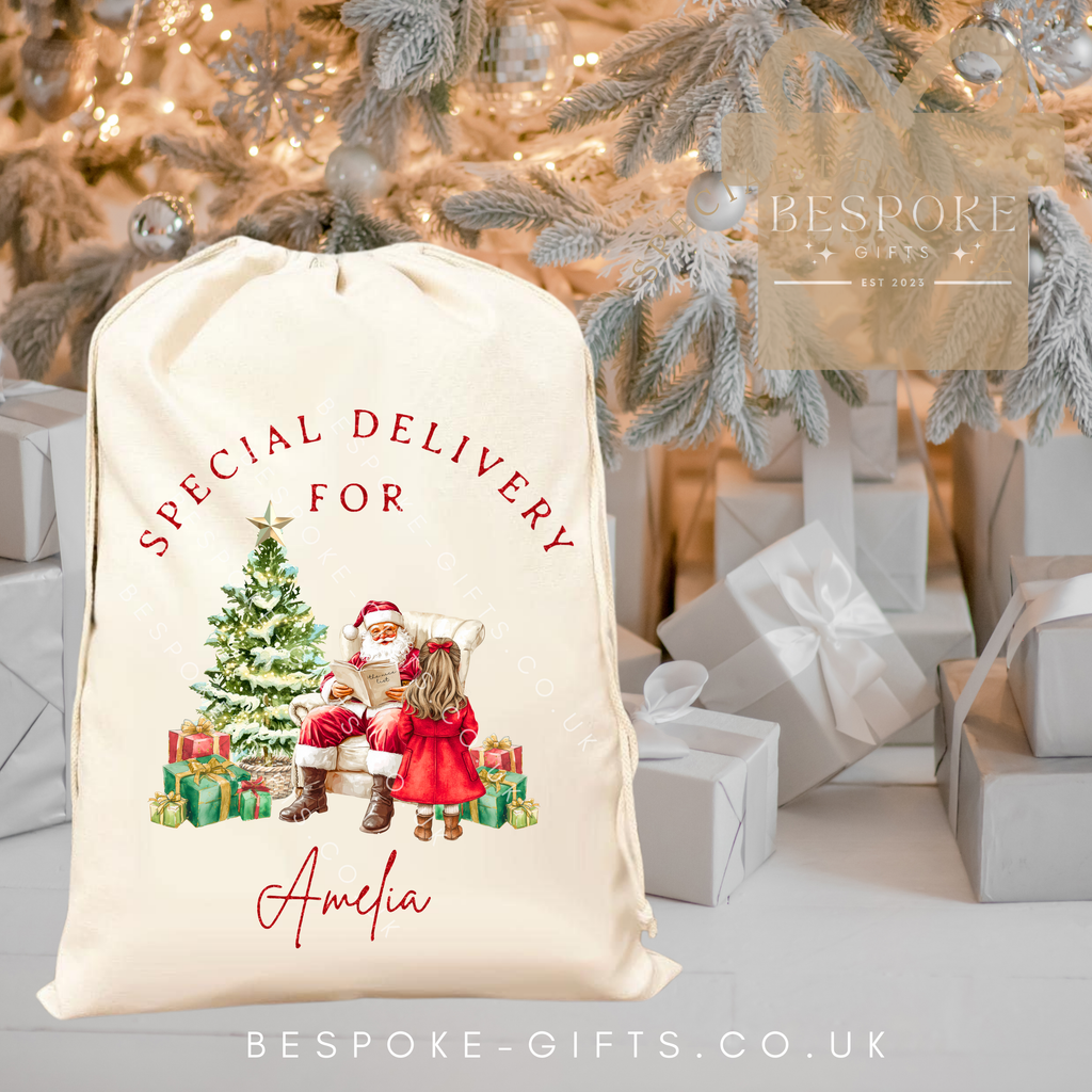 Red Glitter Personalised Special Delivery Christmas Sack - Girls