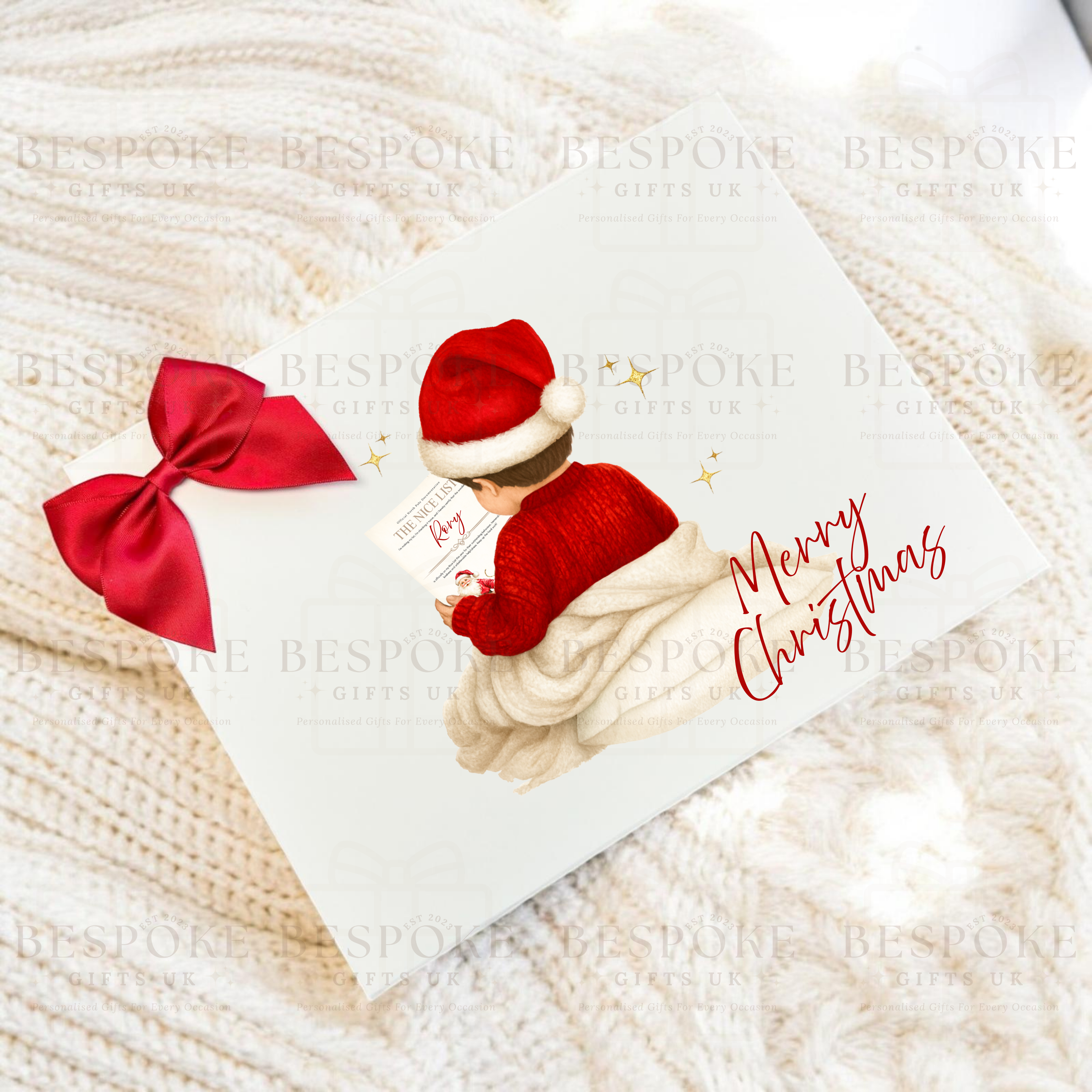 Merry Christmas Nice List - Personalised White Magnetic Gift Box - Boy Design