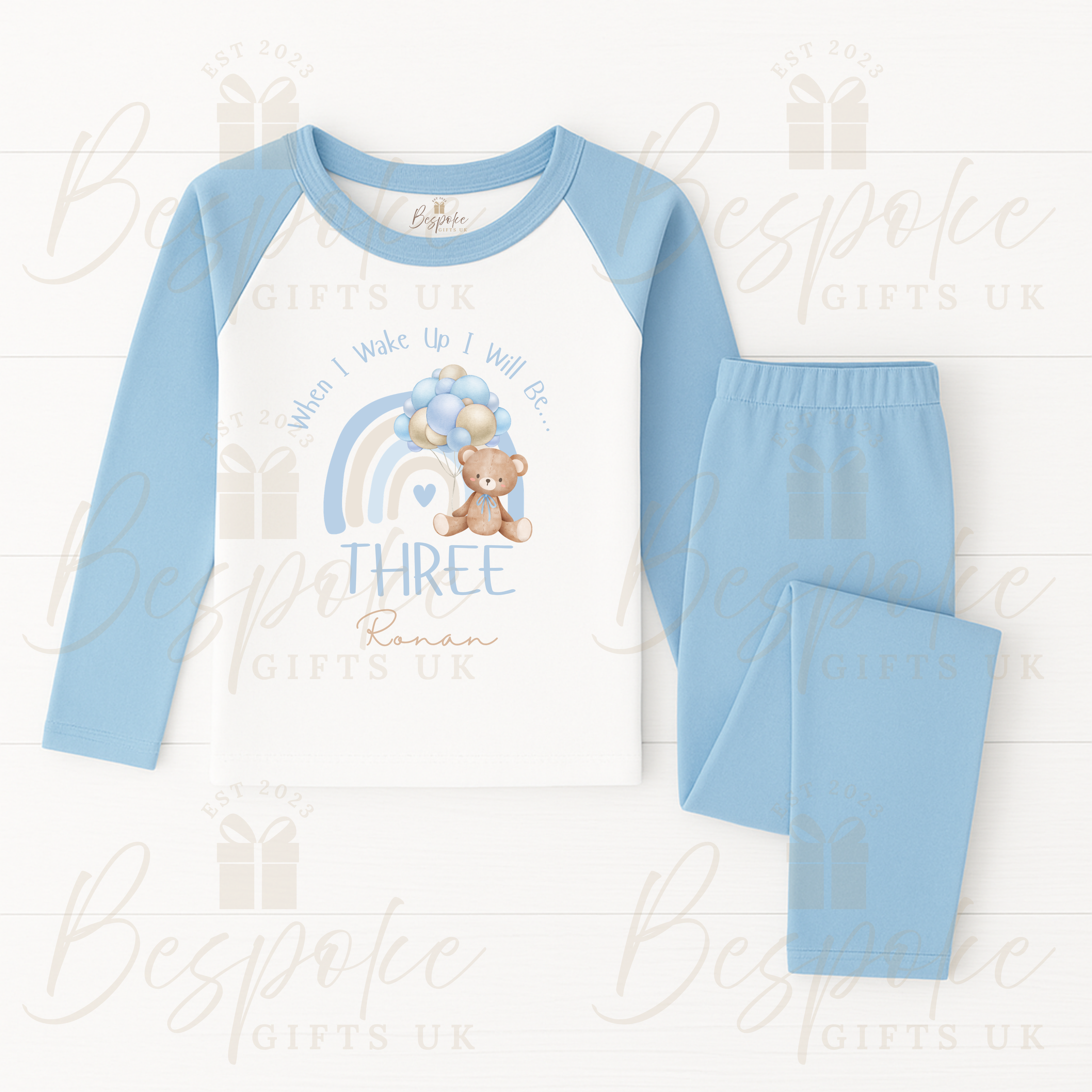 When I Wake Up - Children’s Pyjamas - Rainbow Design - Blue