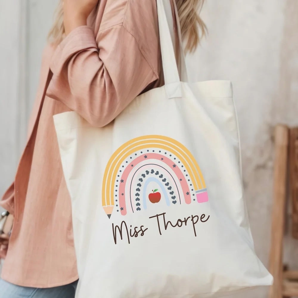 Personalised Teacher Rainbow - Canvas Bag