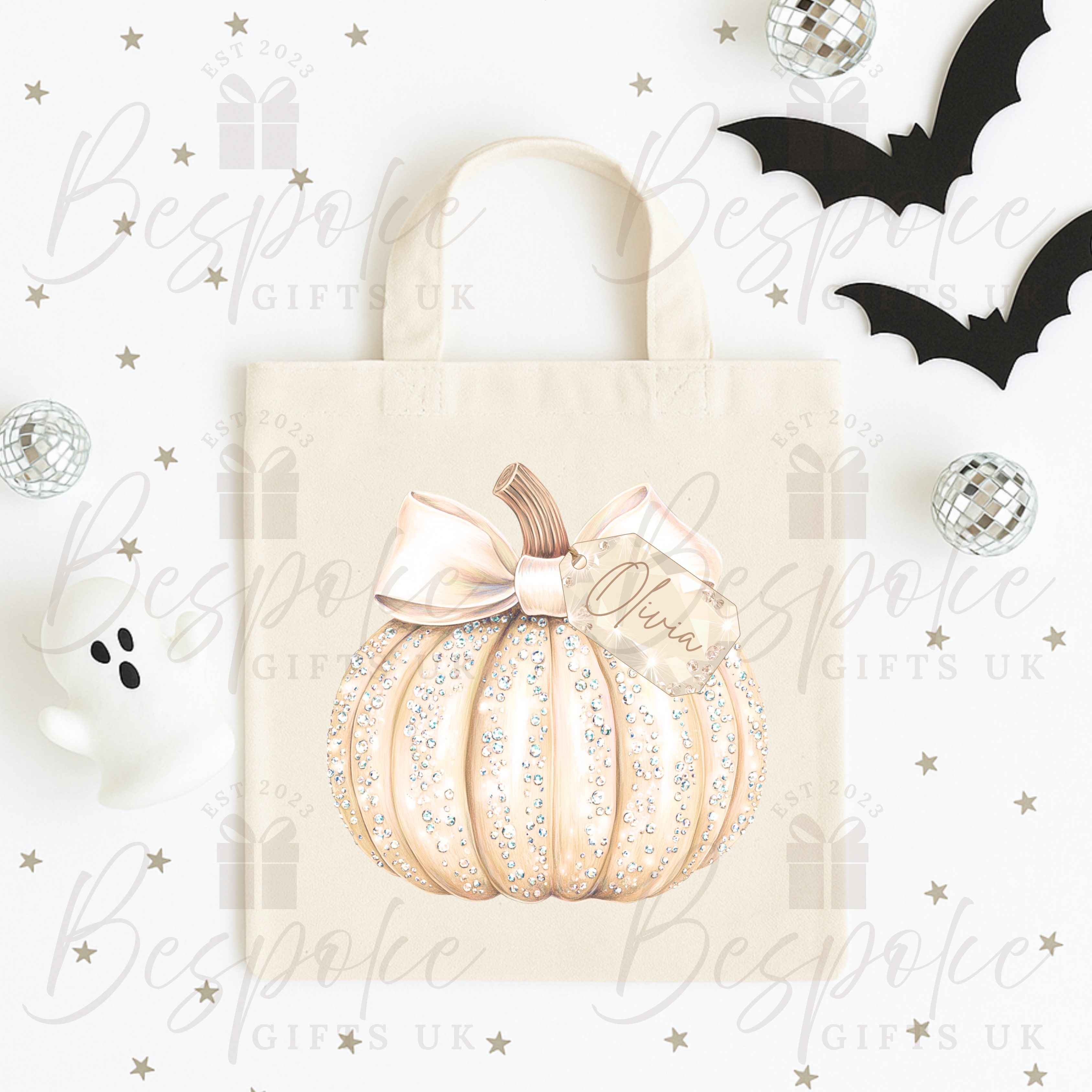 Personalised Sparkly Champagne Pumpkin - Canvas Bag