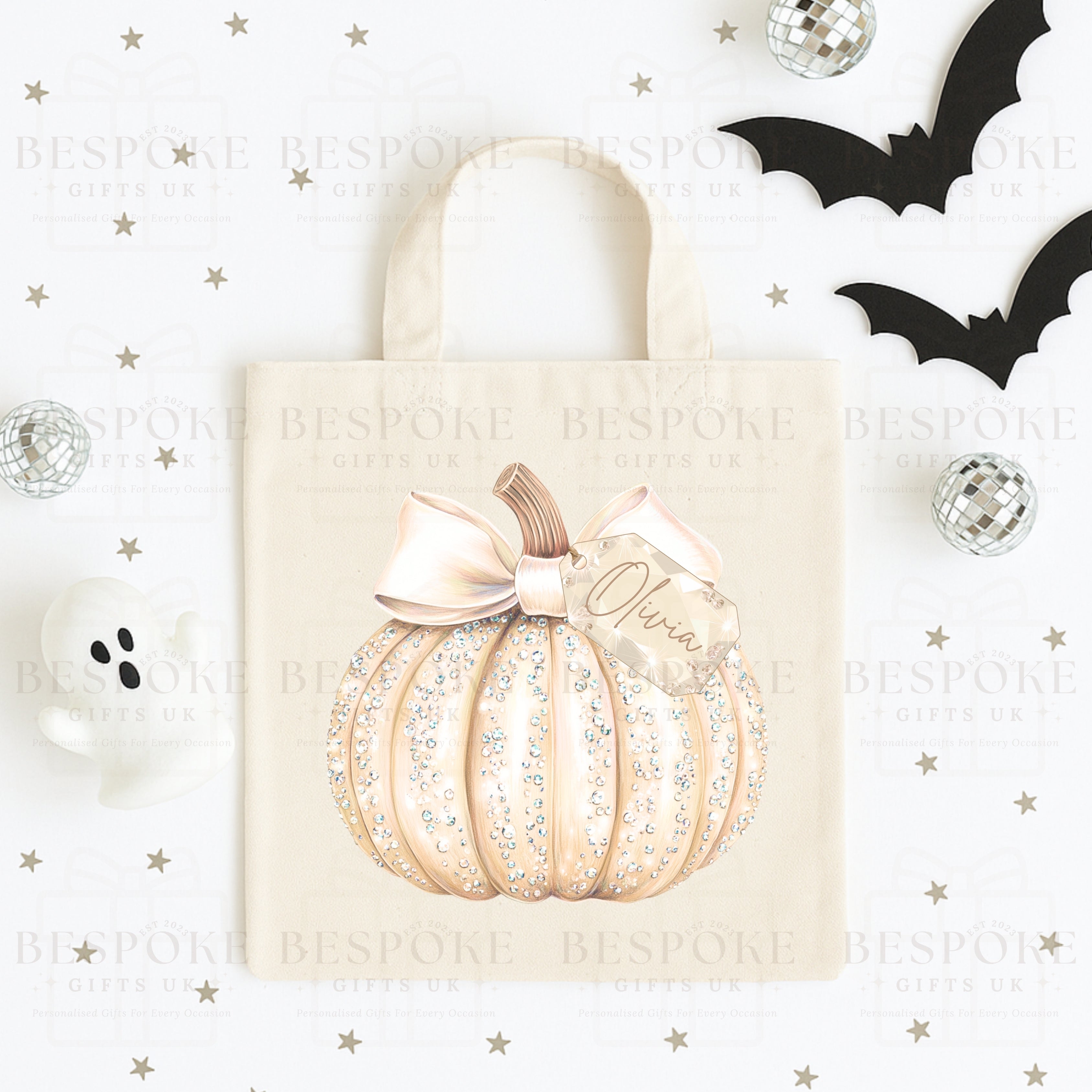 Personalised Sparkly Champagne Pumpkin - Canvas Bag