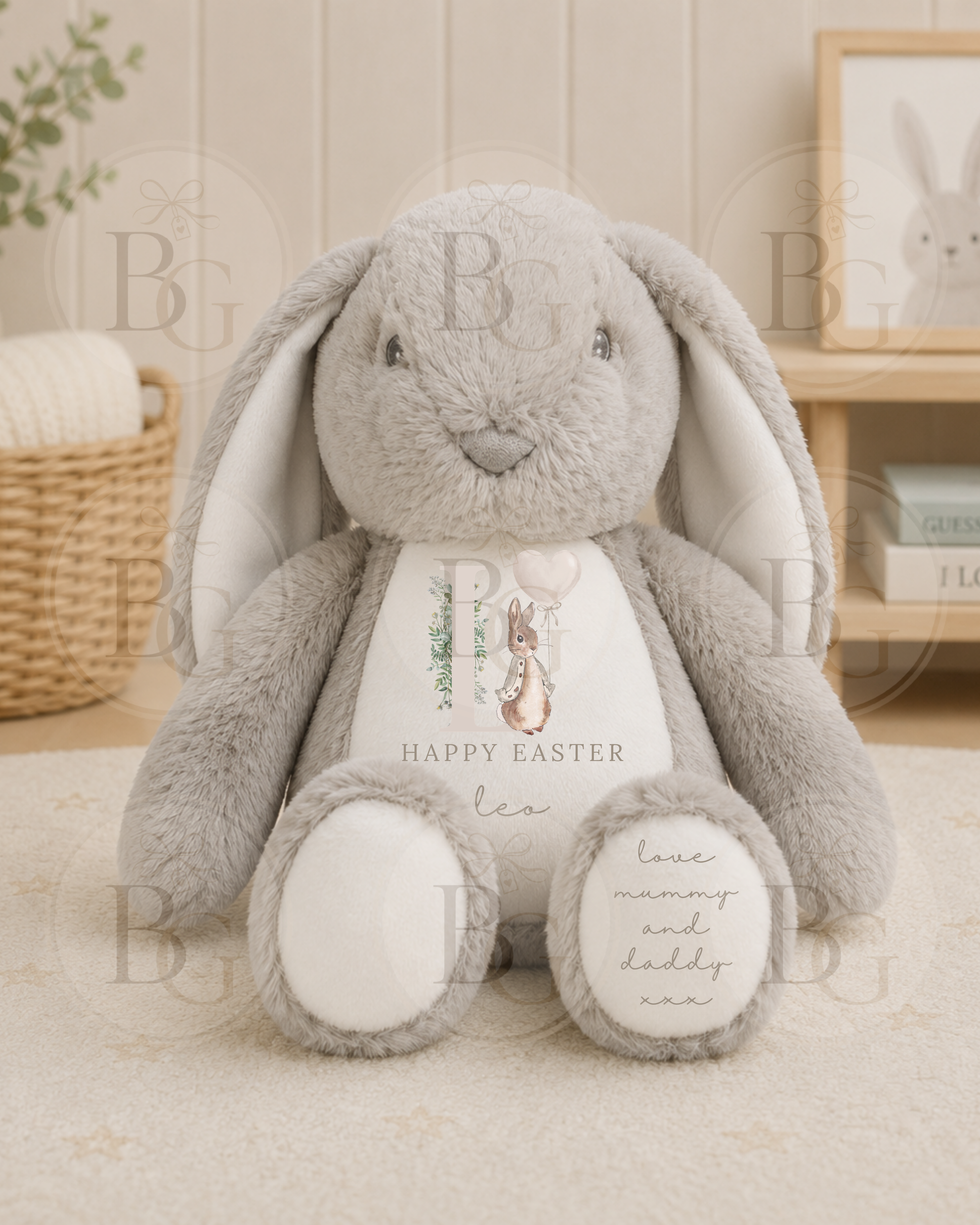 Happy Easter - Personalised Bunny - Grey