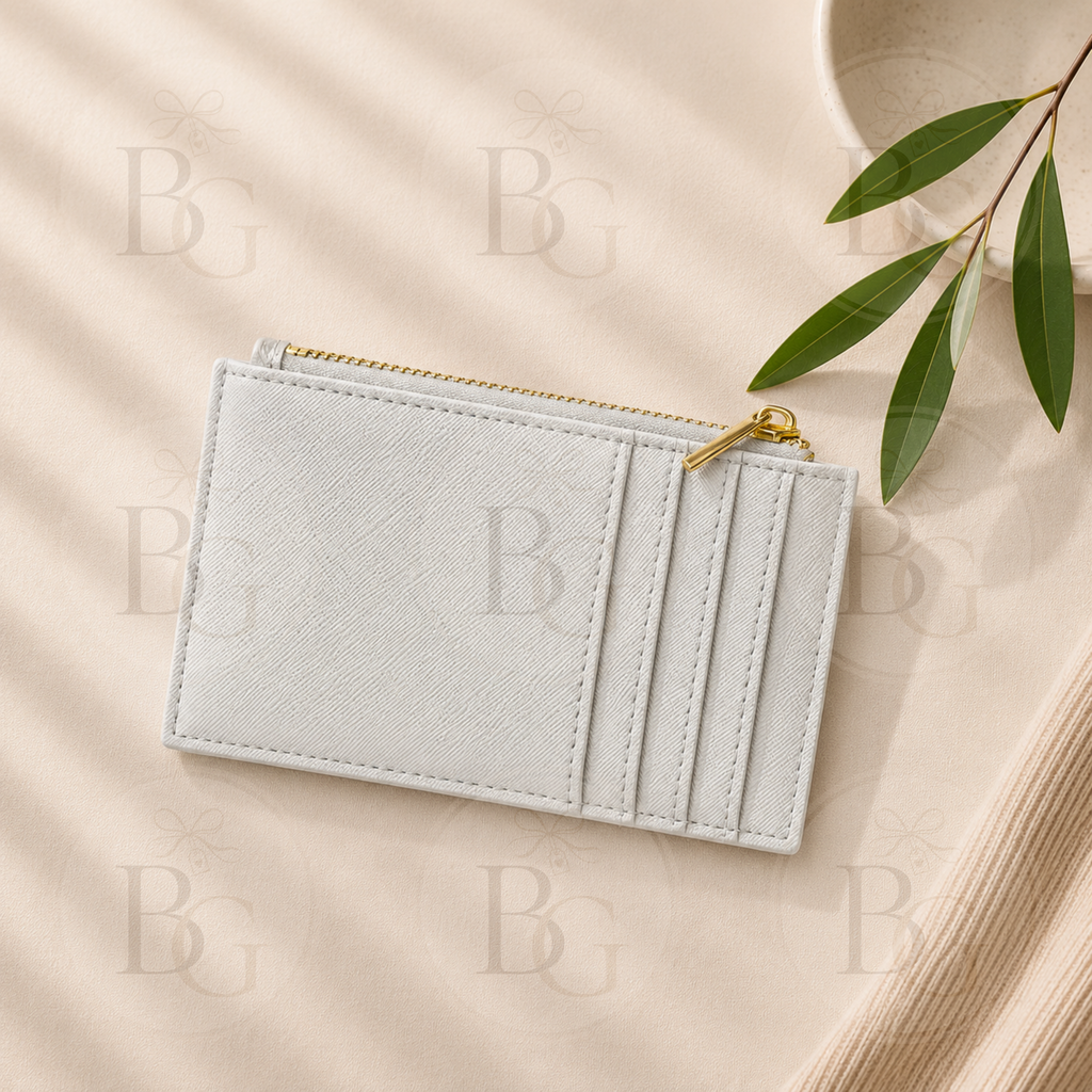 Personalised Card Holder Wallet – Custom Monogram Zip Card Purse – Available in 4 Colours