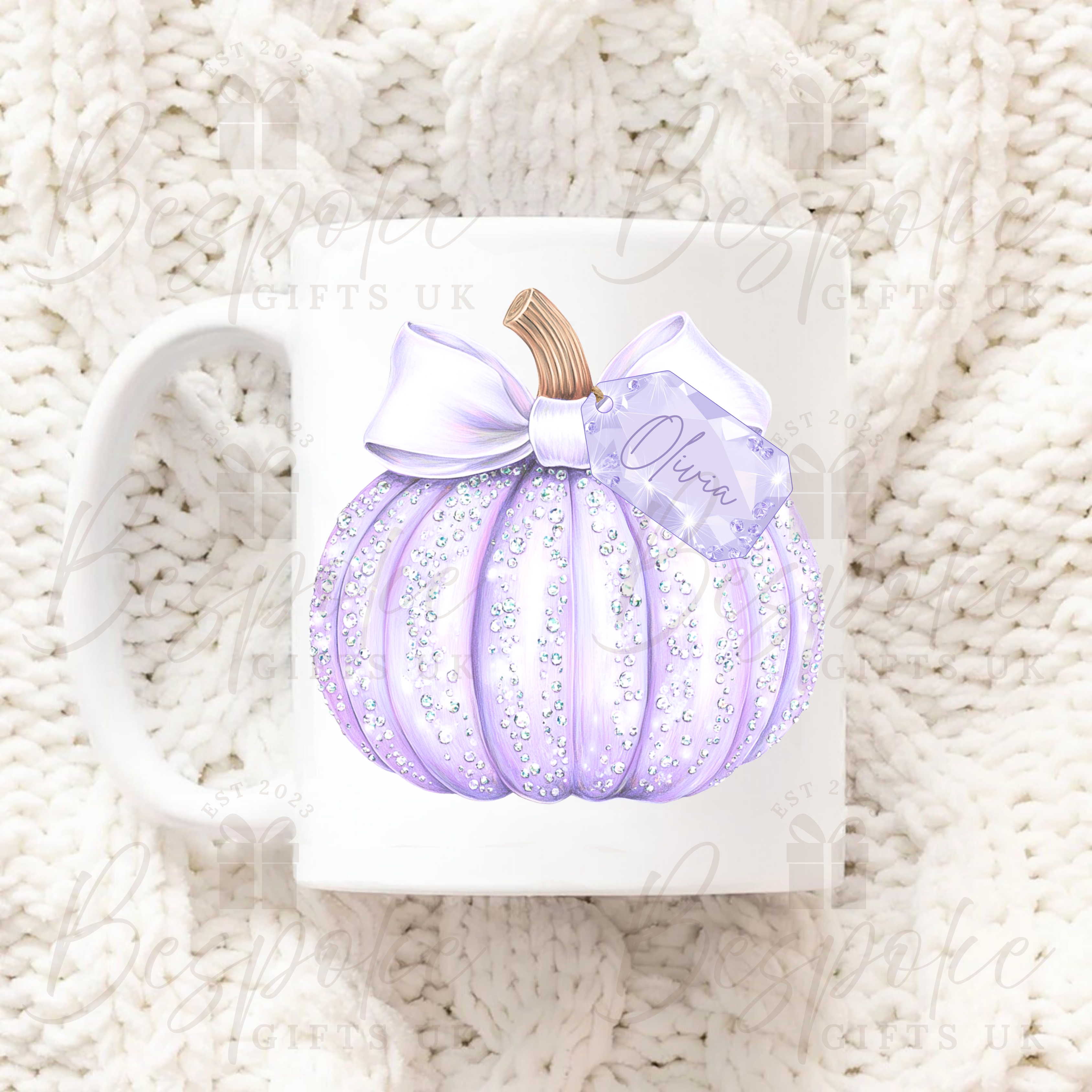 Personalised Sparkly Pumpkin 11oz Ceramic Mug - Purple