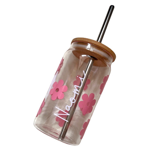 Flower Print 16oz Glass Tumbler