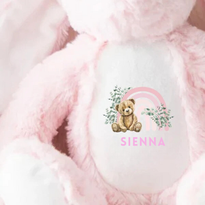 Personalised Rainbow Design Bunny - Pink