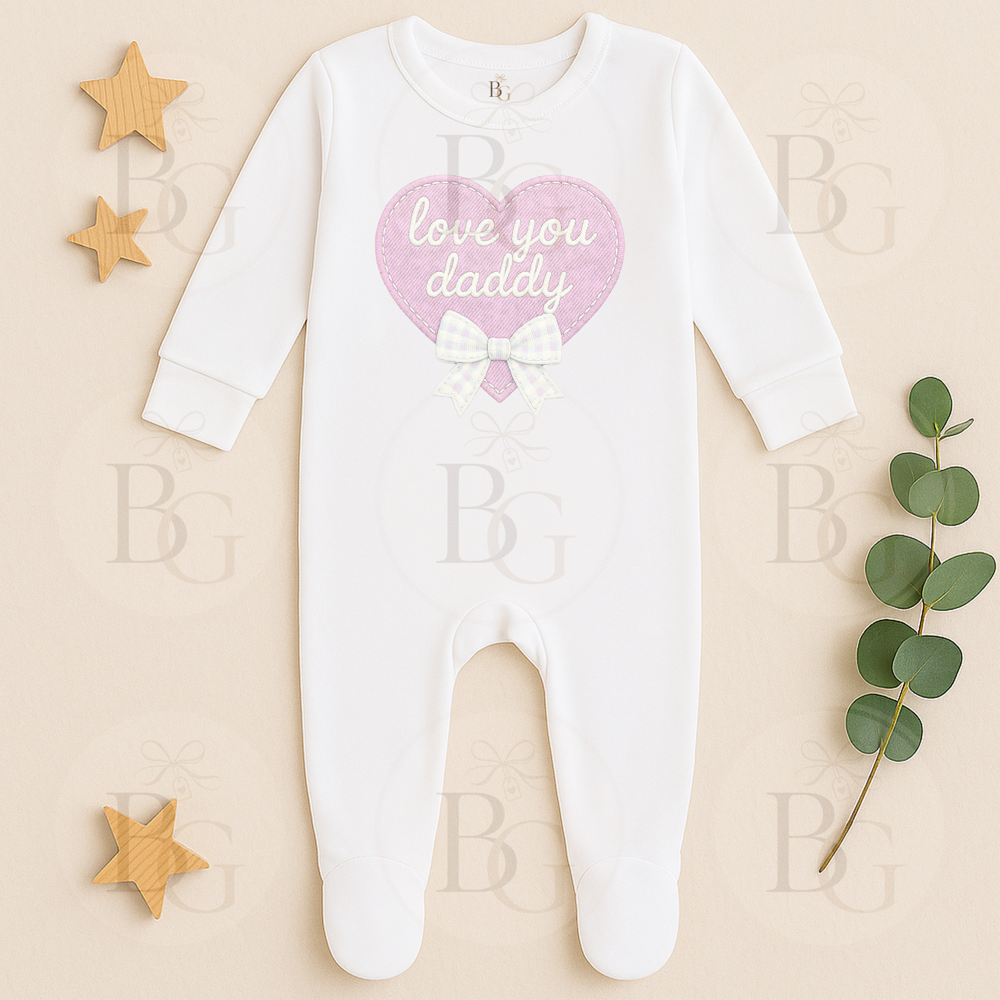 Love You Daddy - Long Sleeve Sleepsuit - Pink Heart