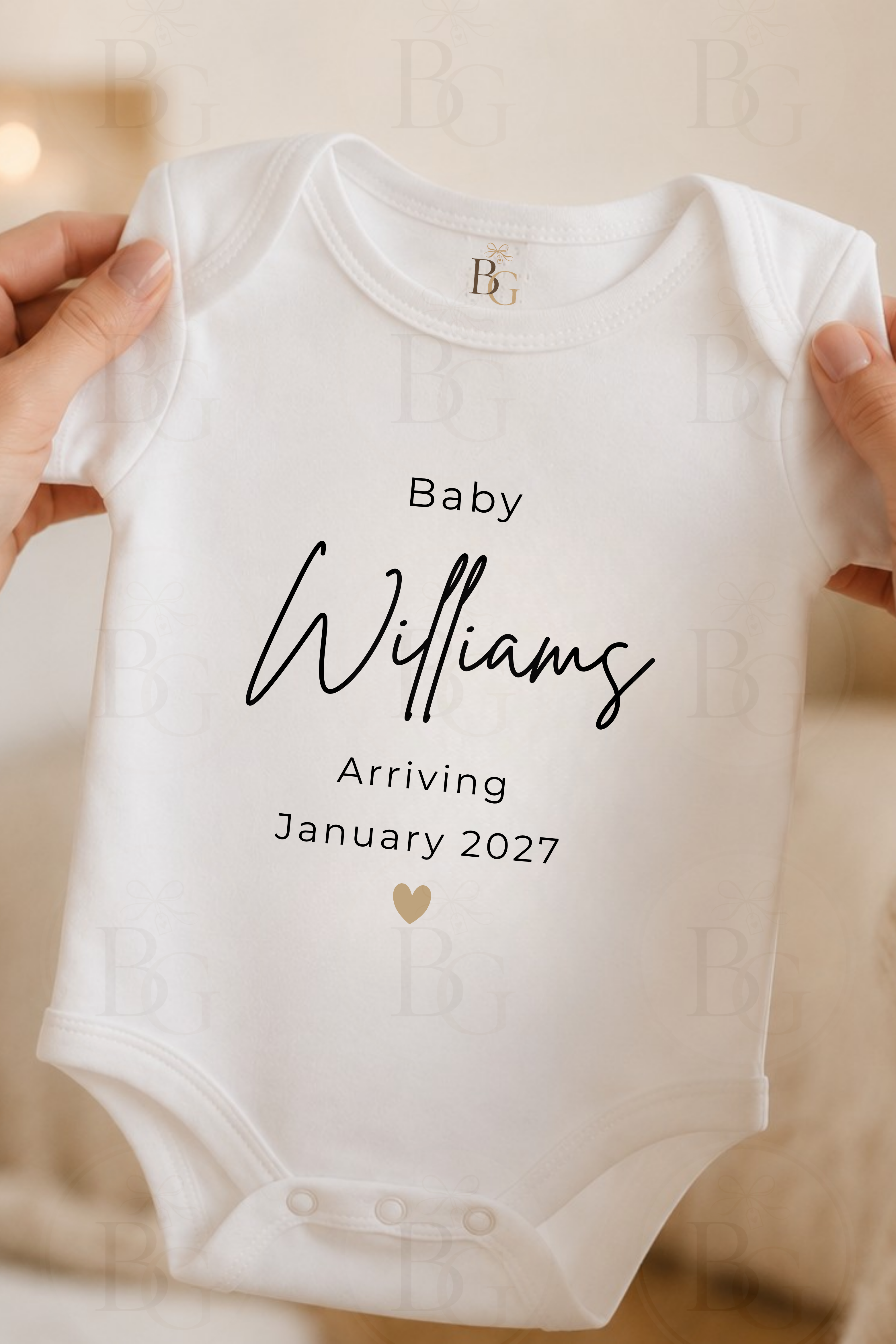Personalised Baby Announcement Bodysuit – Custom Surname & Due Date Baby Grow – Pregnancy Reveal Gift