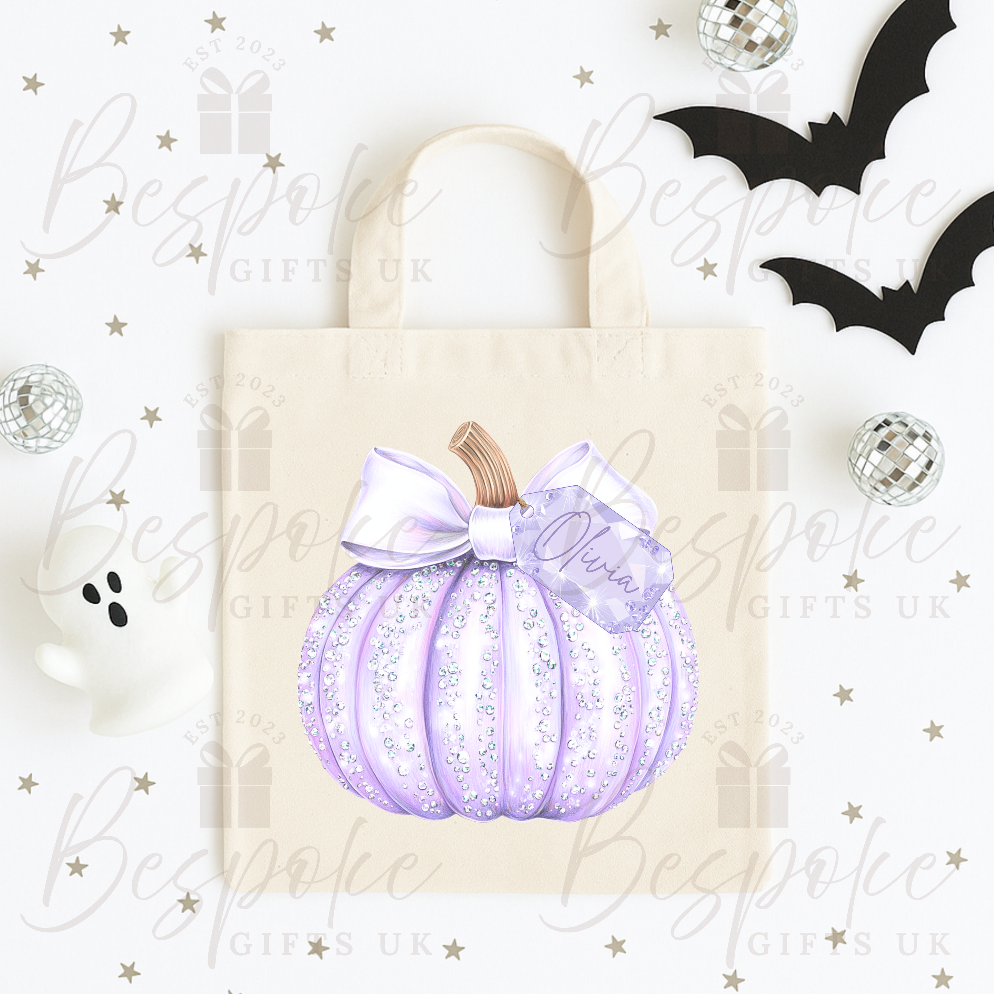 Personalised Sparkly Purple Pumpkin - Canvas Bag