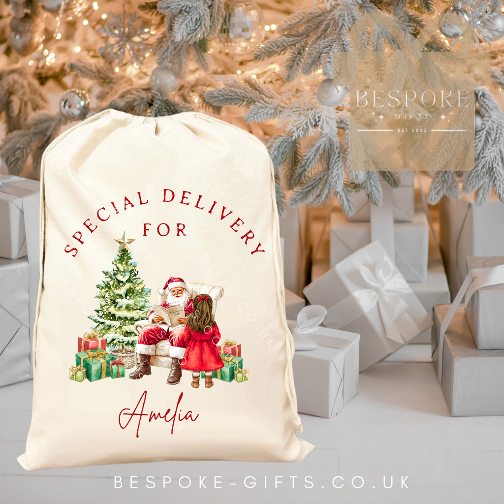 Red Glitter Personalised Special Delivery Christmas Sack - Girls