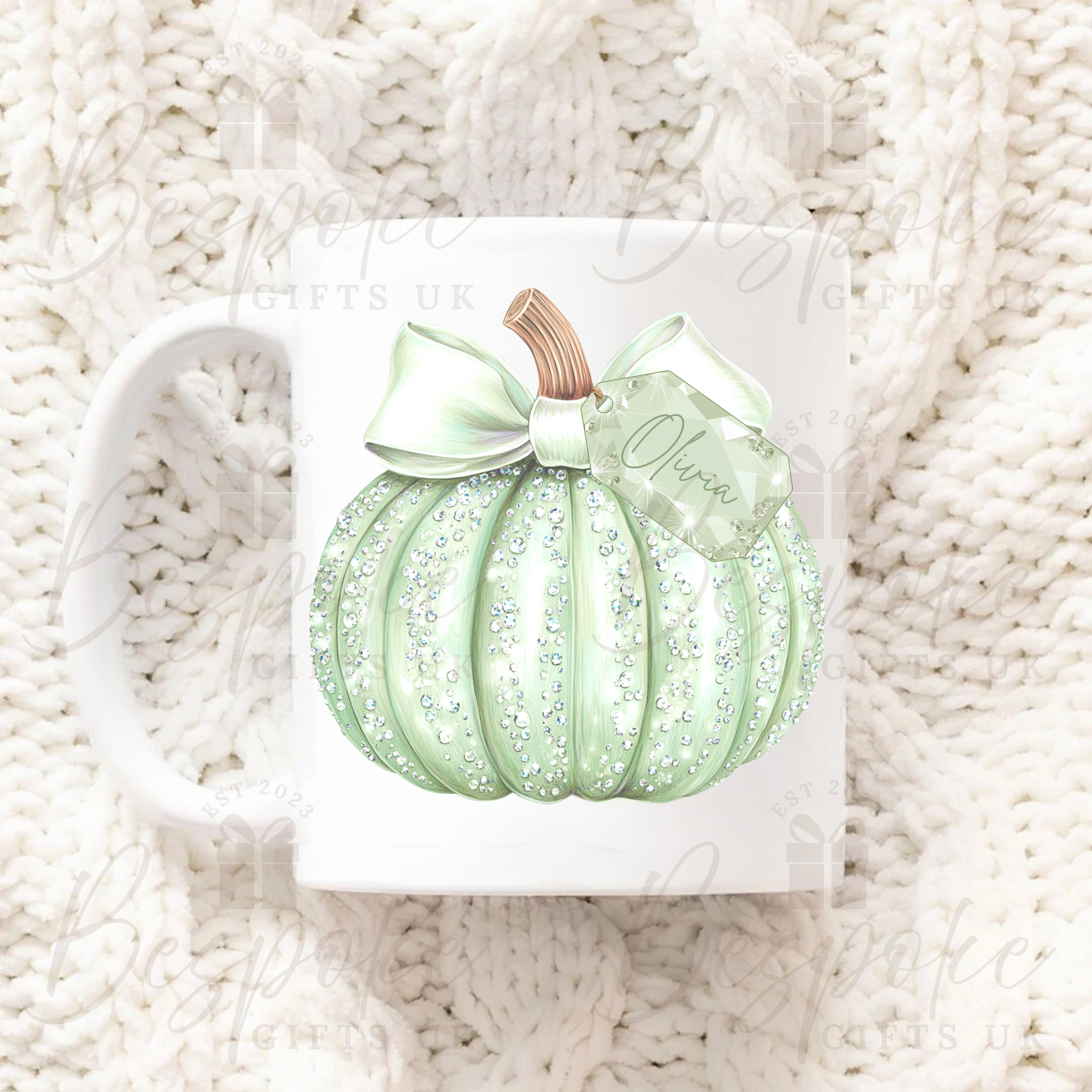 Personalised Sparkly Pumpkin 11oz Ceramic Mug - Green