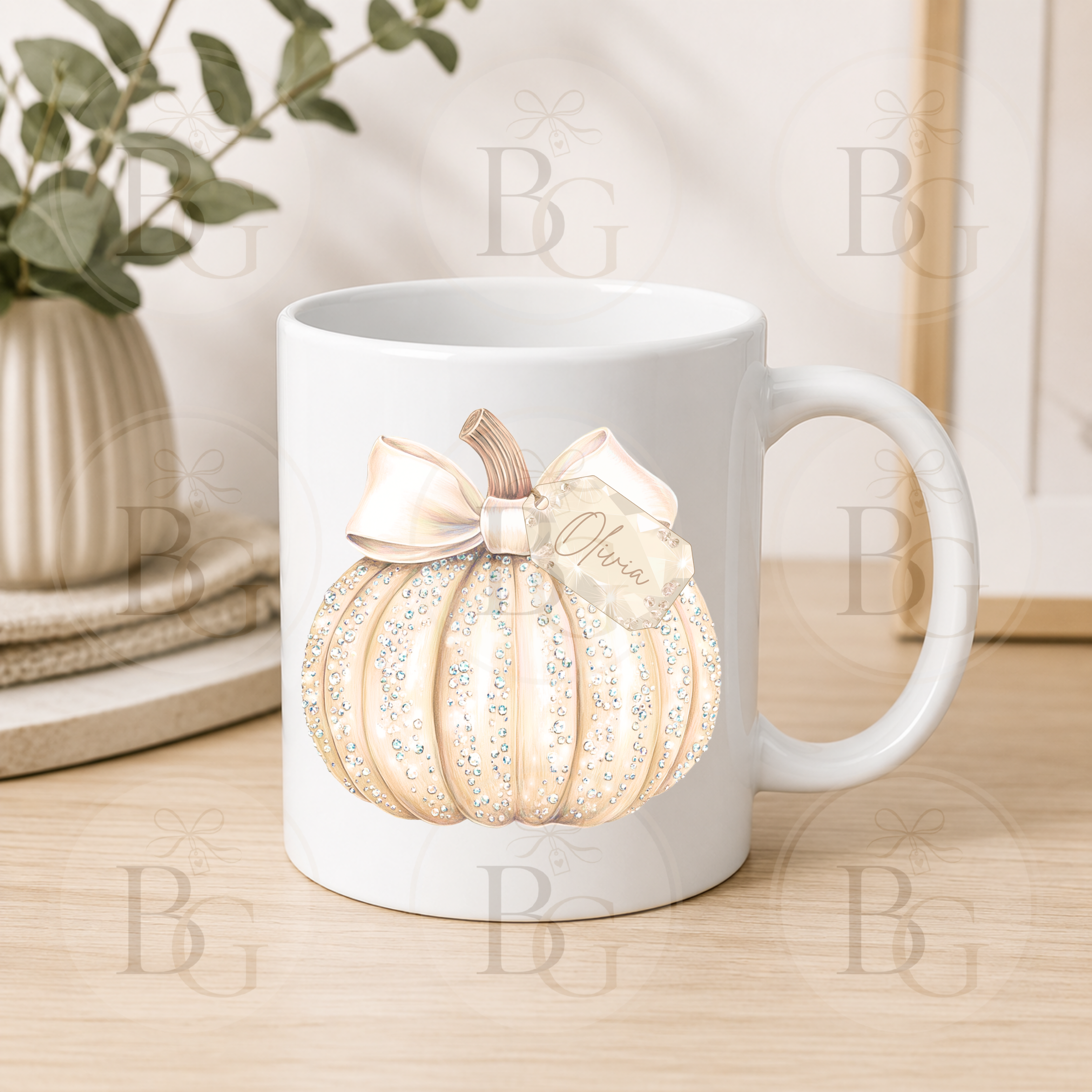 Personalised Sparkly Pumpkin 11oz Ceramic Mug - Champagne