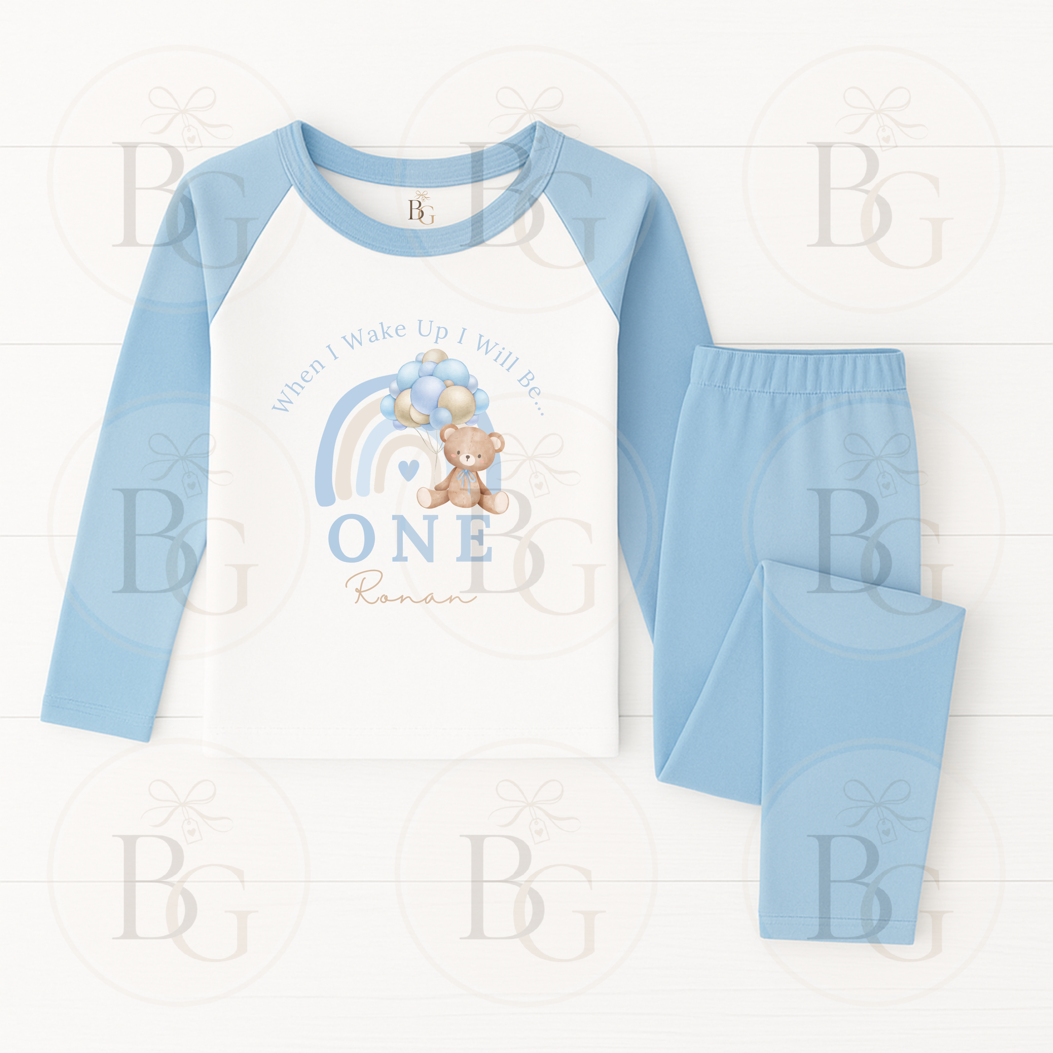 When I Wake Up - Children’s Pyjamas - Teddy Design - Blue