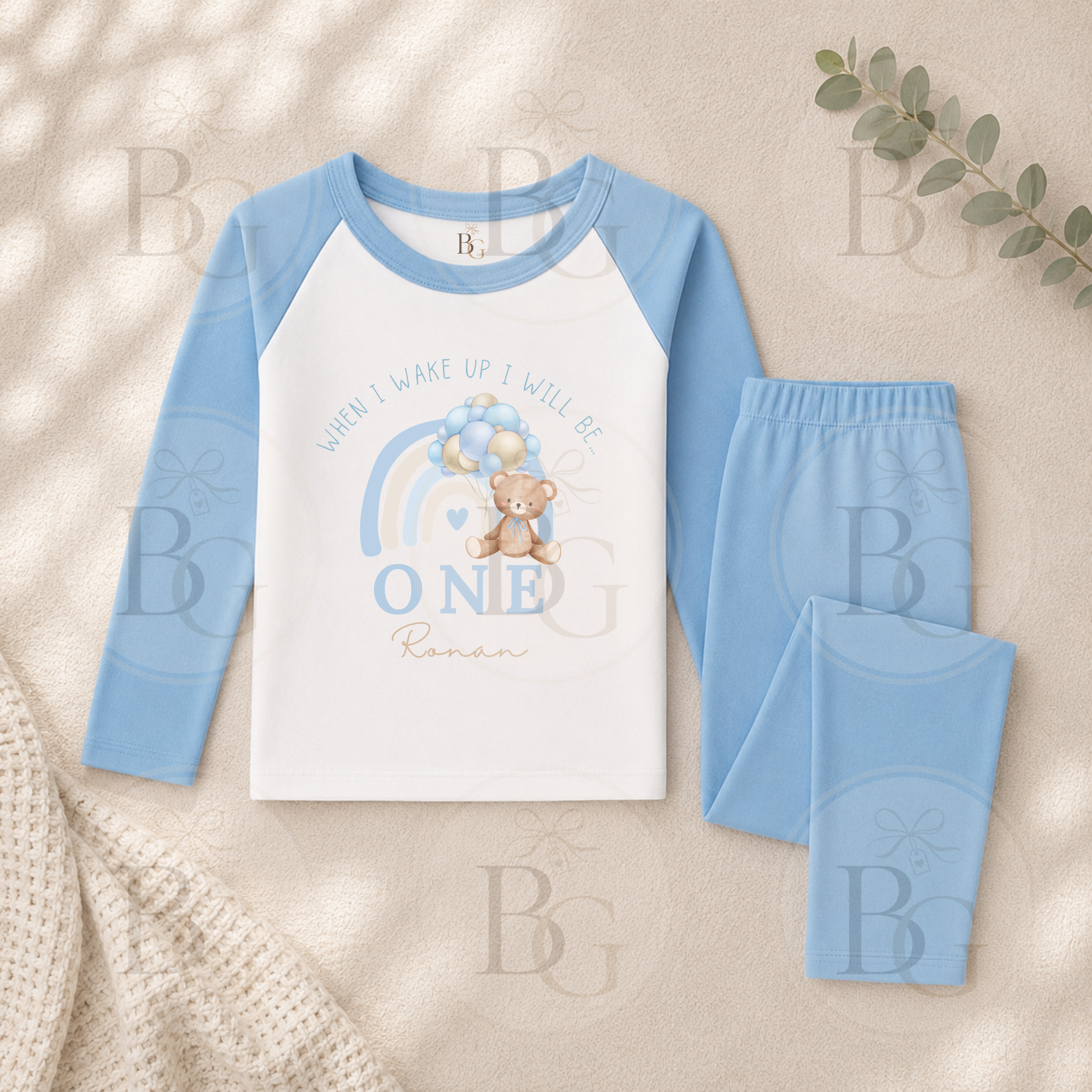 Personalised Birthday Pyjamas – Rainbow Design - Blue