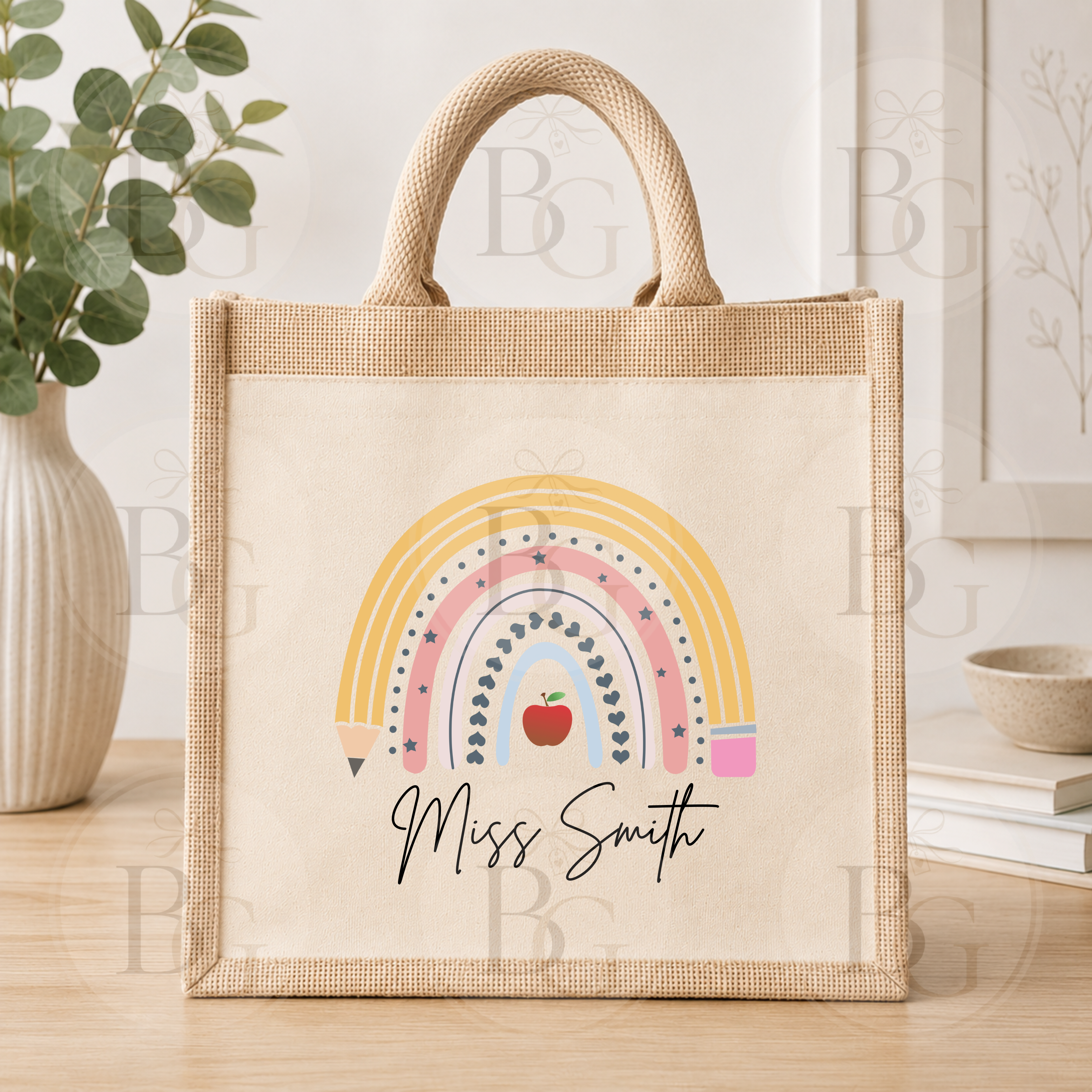 Personalised Rainbow Teacher Tote Bag – Custom Teacher Appreciation Gift