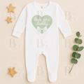 Love You Daddy - Long Sleeve Sleepsuit - Sage Green Heart