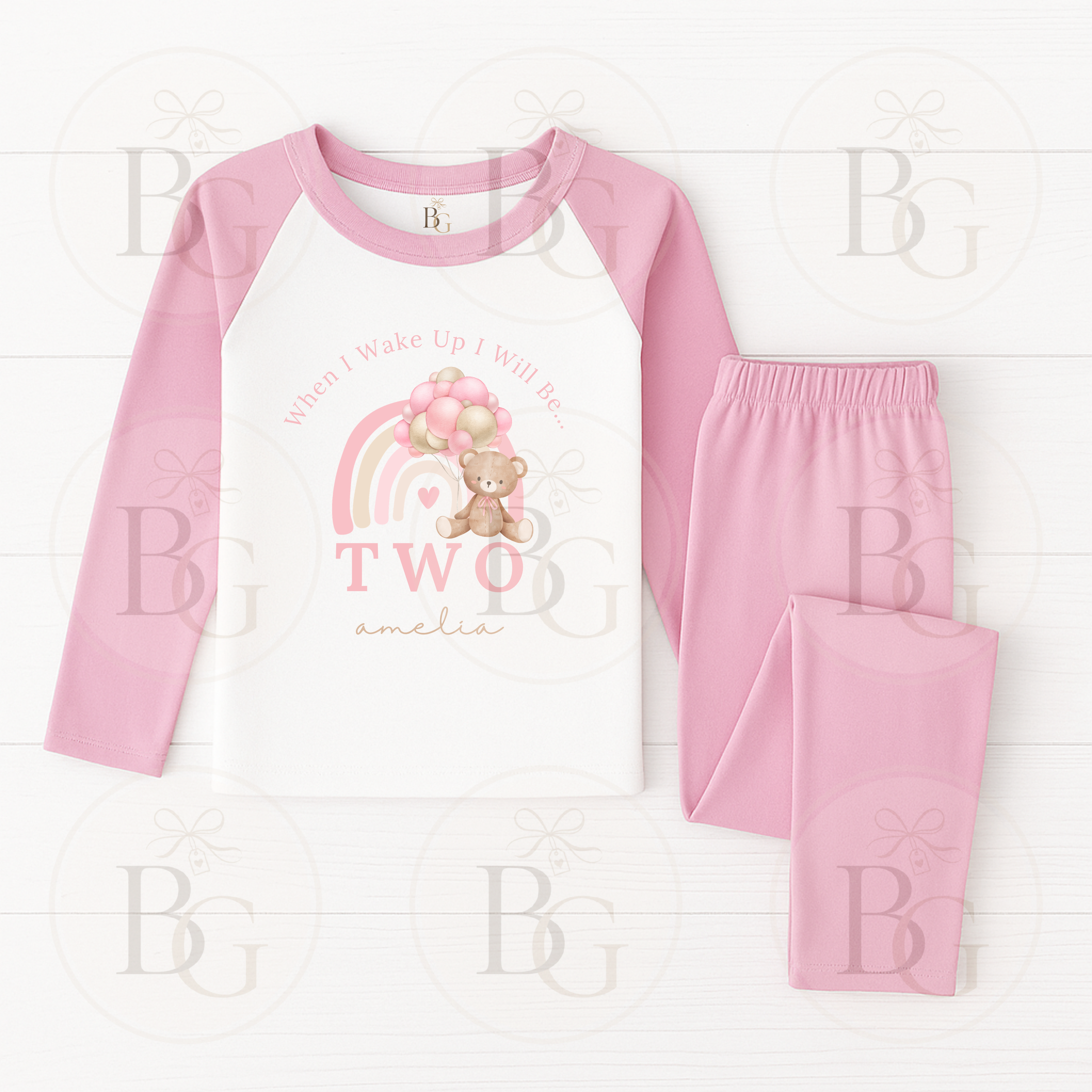 When I Wake Up - Children’s Pyjamas - Teddy Design - Pink