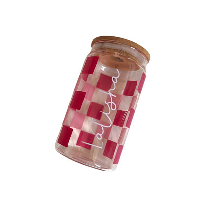 Checkered Print 16oz Glass Tumbler