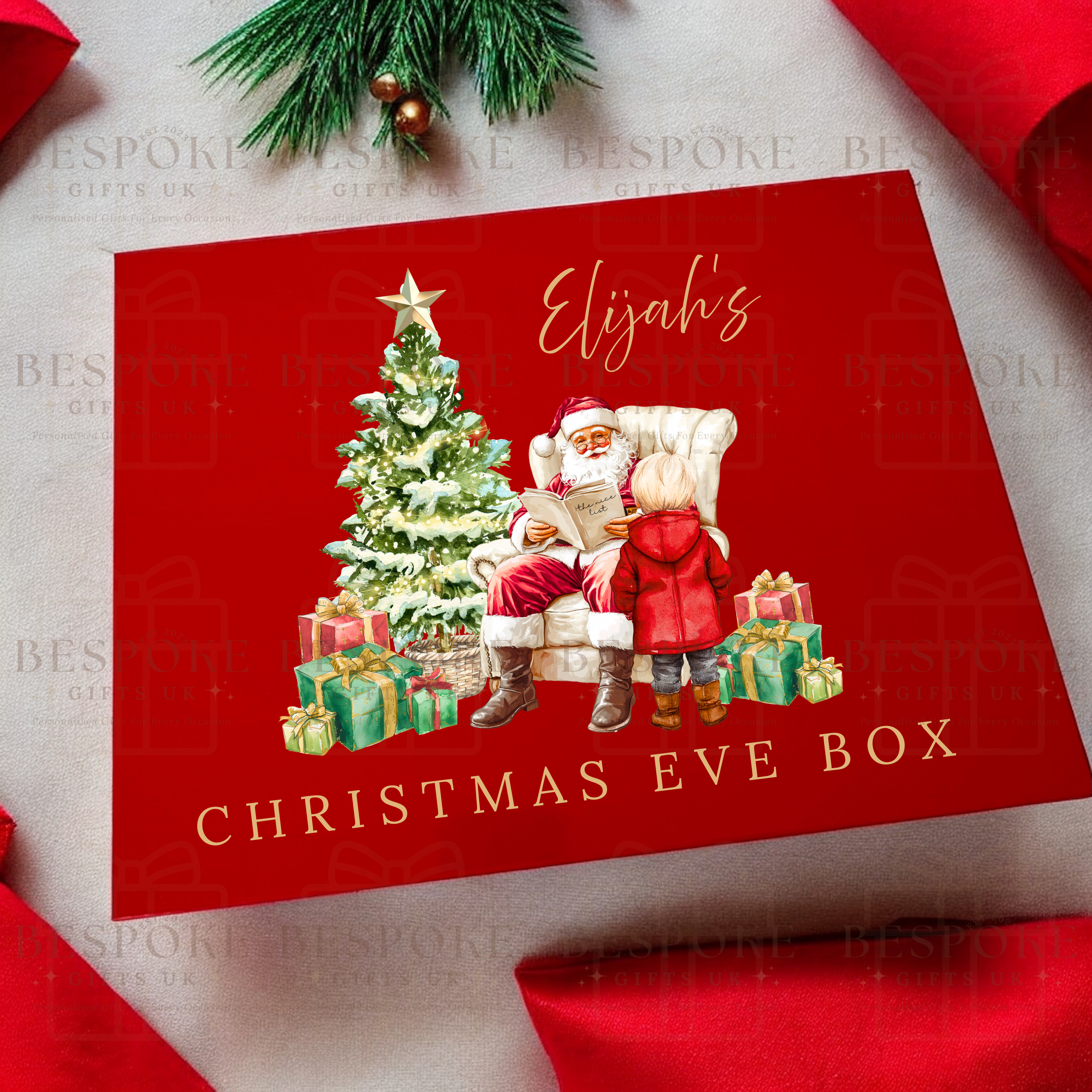 Personalised Red Magnetic Christmas Eve Gift Box - Boy Design